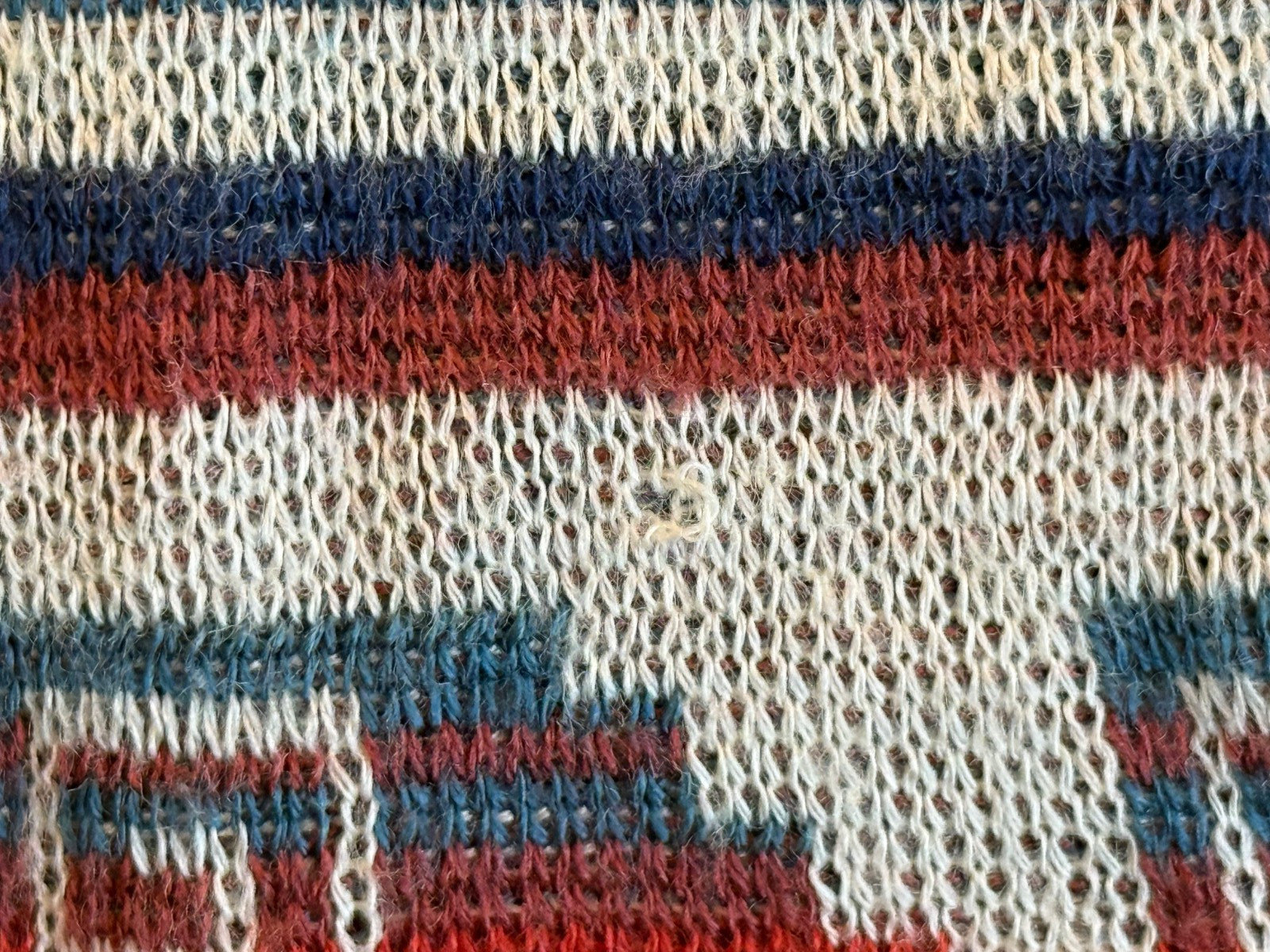 Mid Century Women’s Sweater – Peruvian Inspired Design – Red/Blue/White