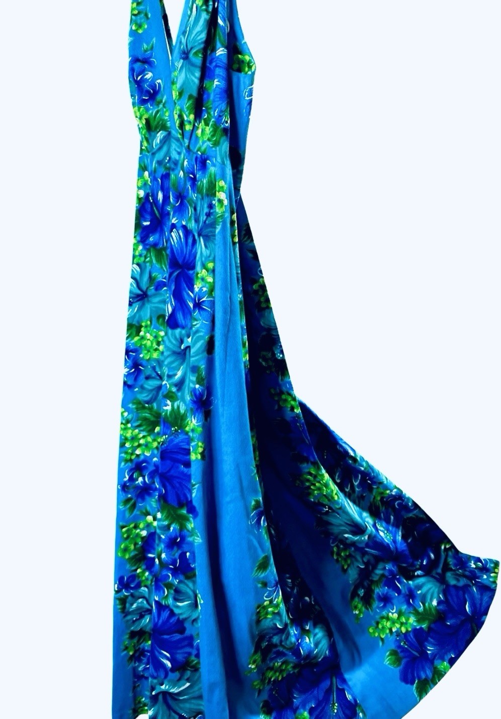 Vintage Hawaiian Togs Barkcloth dayglo Waterfall Back Maxi Dress rare