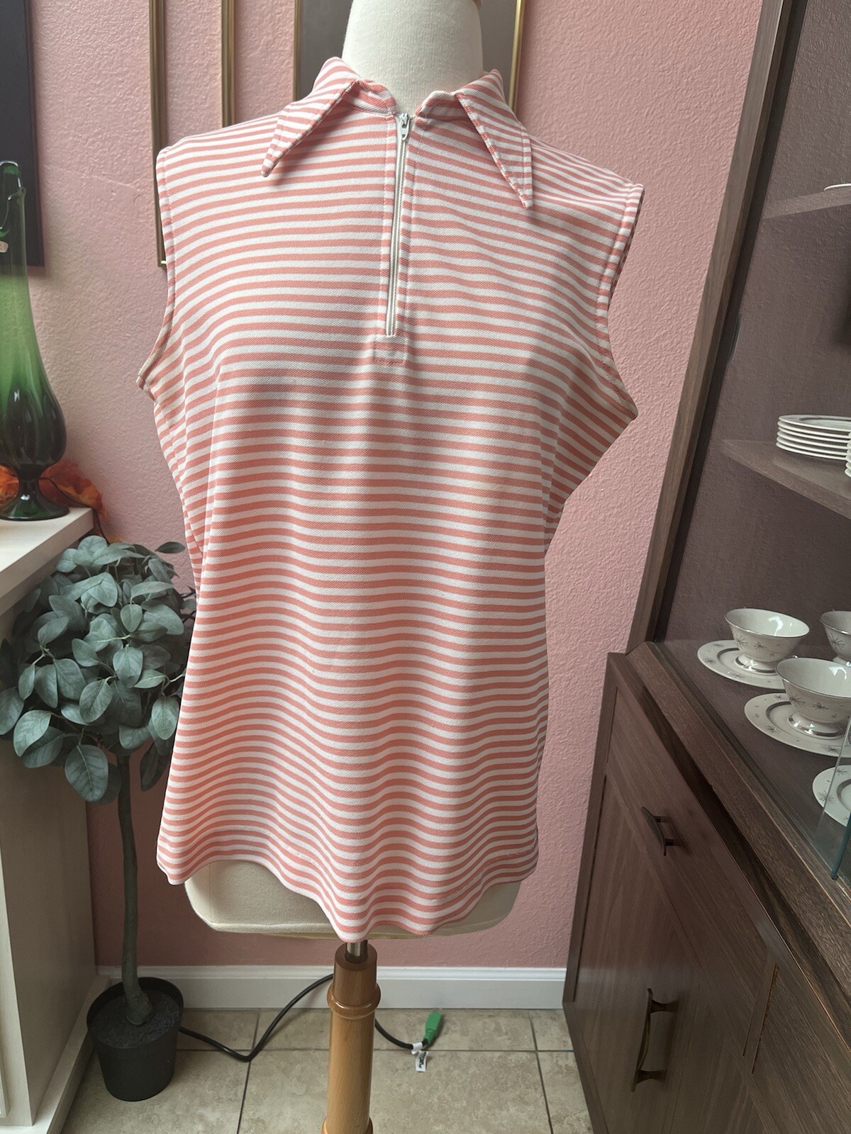 Vintage Jantzen Women’s White w/ Pink Stripes Shirt| Size XL