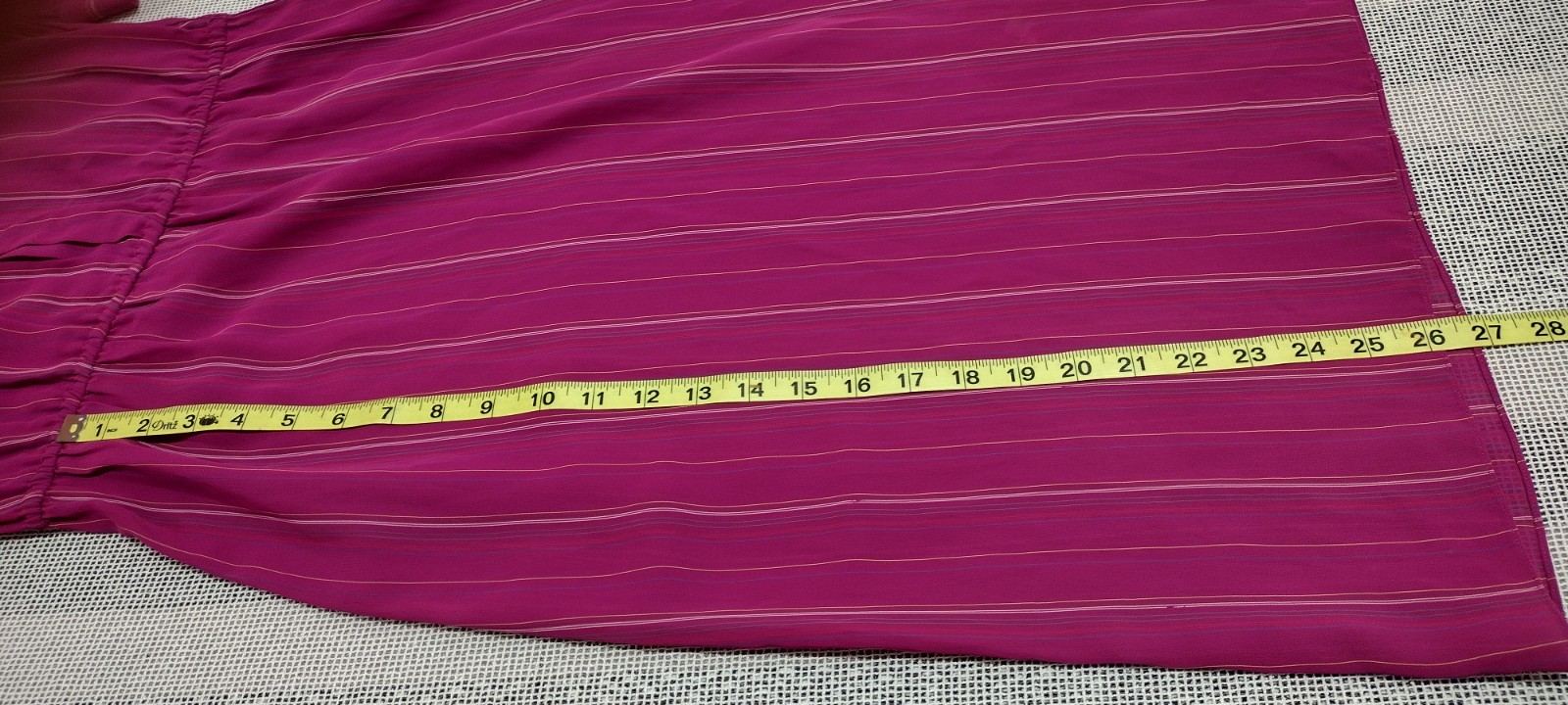 70s 80s Dress Pink Fuchsia Stripes Sheer Short Puffy Sleeve 40s 3/4 Sleeves M