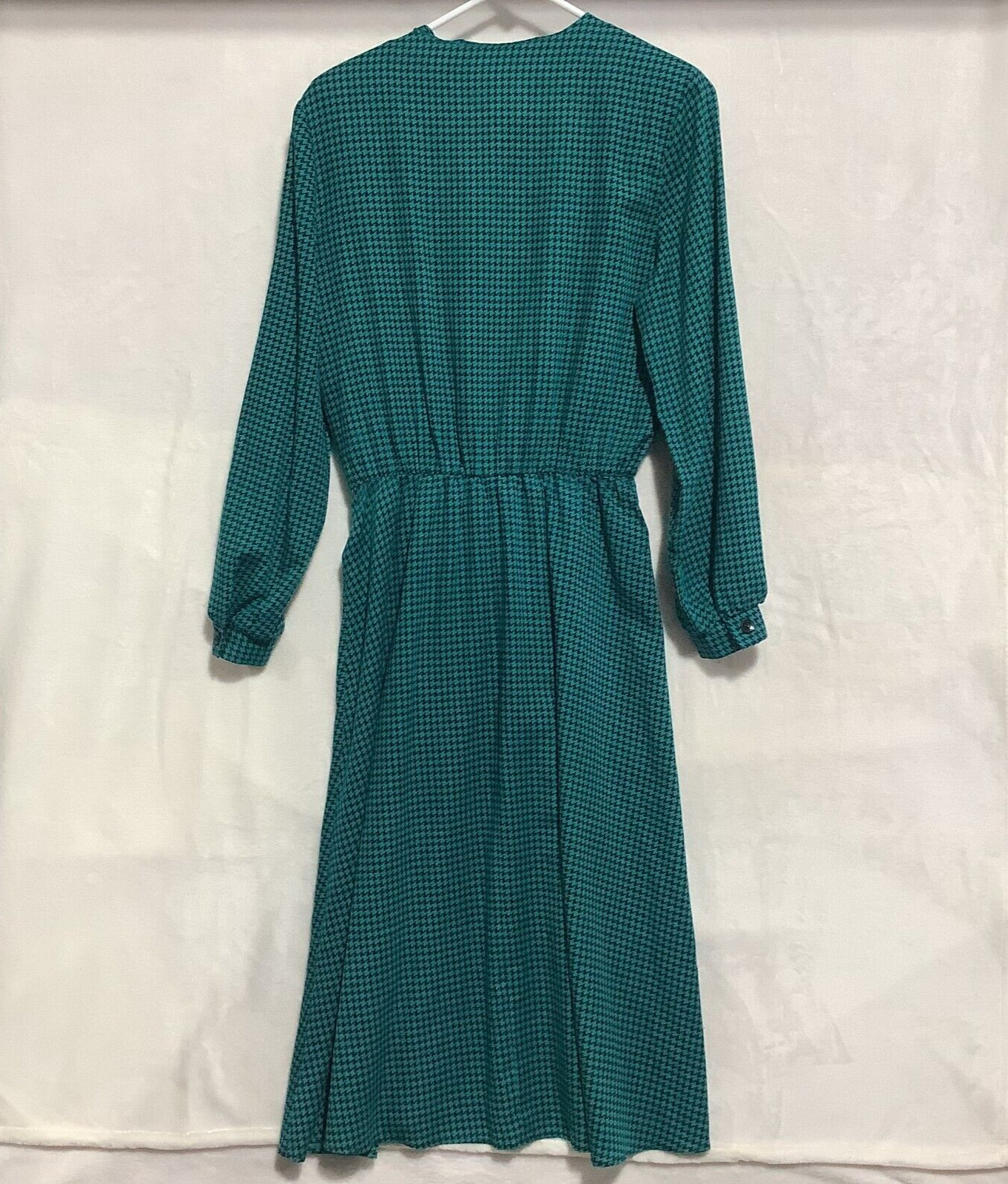 Vintage Via Sant Andrea Dress Jade Green Houndstooth 1/2 Button Peasant Sz12 USA