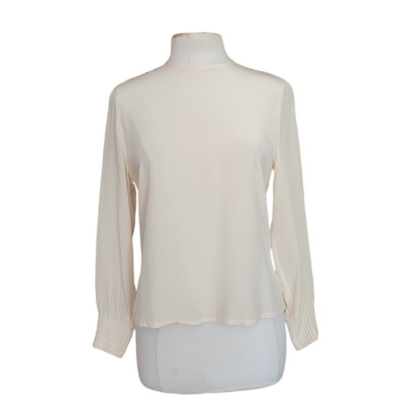 Vintage 80s Brooks Brothers Blouse Cream Silk Shirt Classic Minimalism
