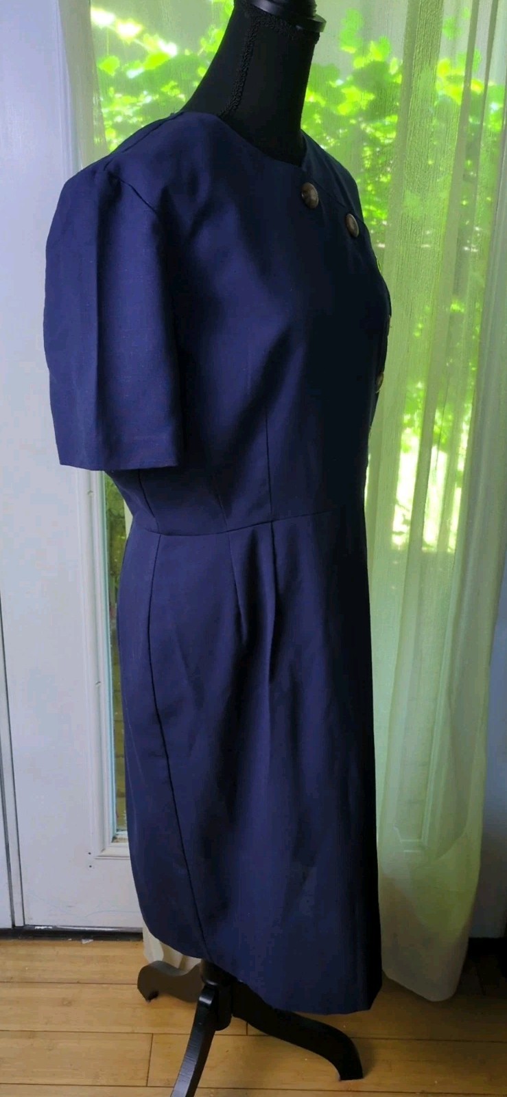 Vintage Willow Ridge Navy Blue Side Button Down Dress Woman’s 14