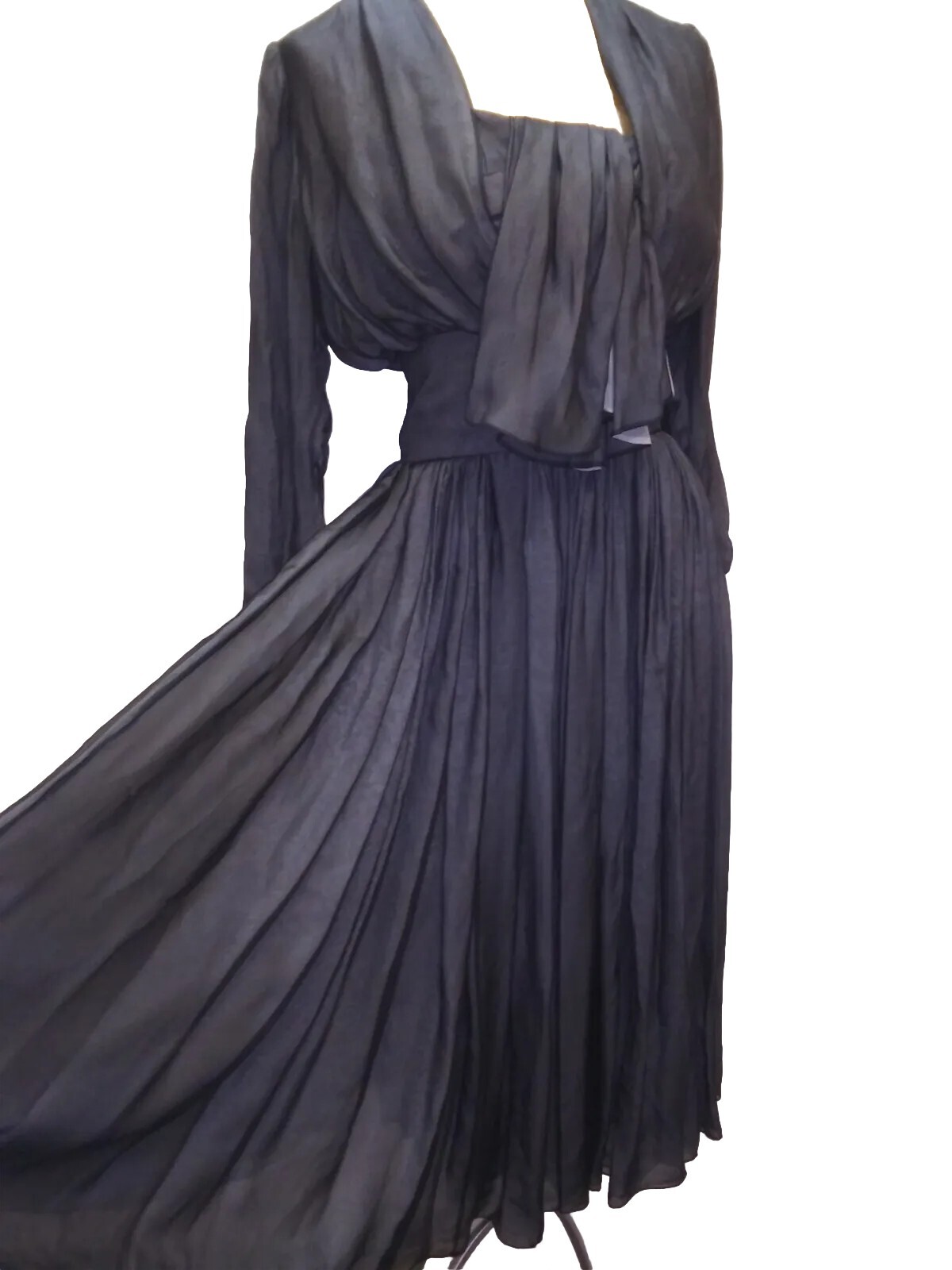 Vintage 1950’s Black & Gray Silk Glamorous Evening Cocktail Dress Size Small