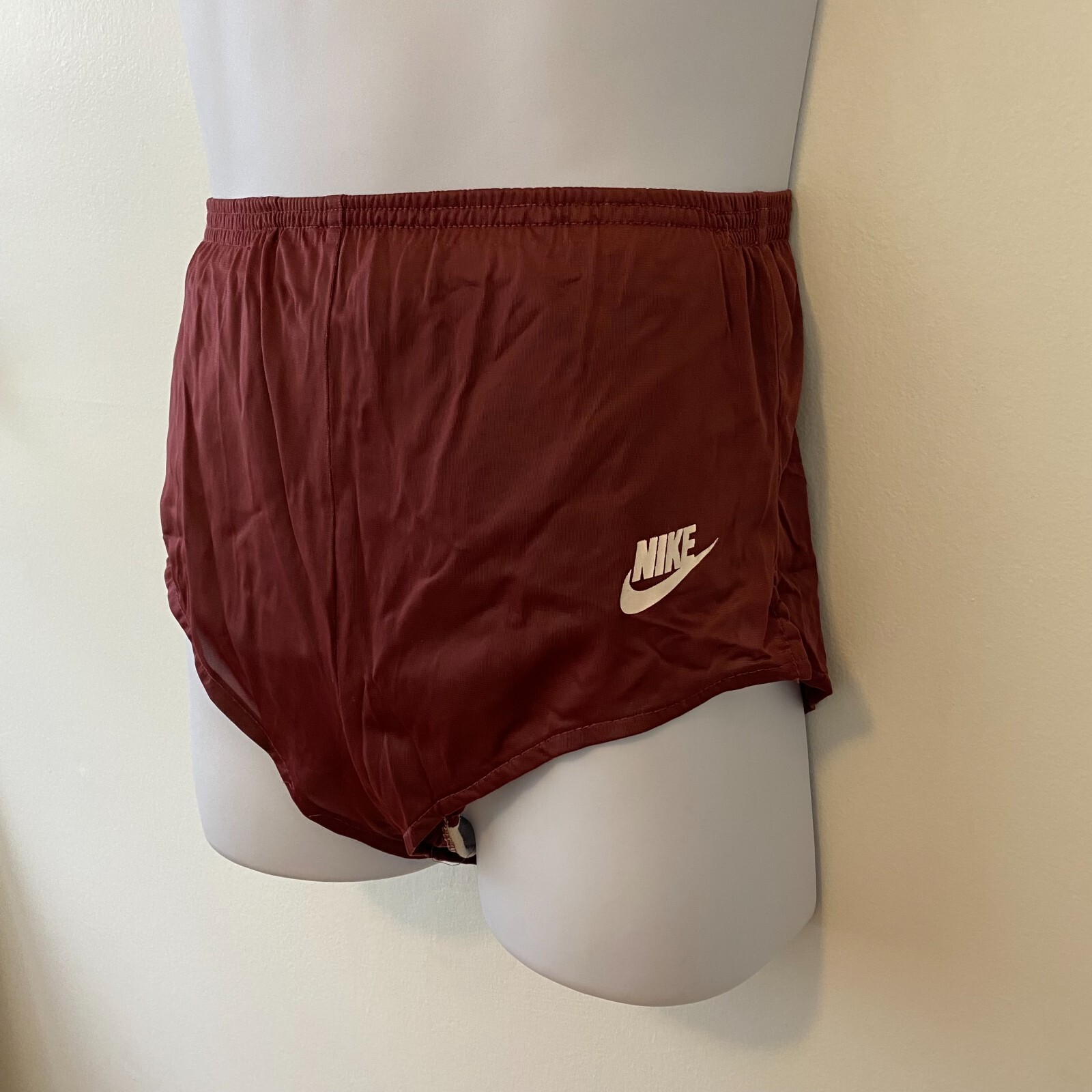 Vintage 70s 80s Nike High Cut Running Shorts Size Medium Burgundy Elastic Waist
