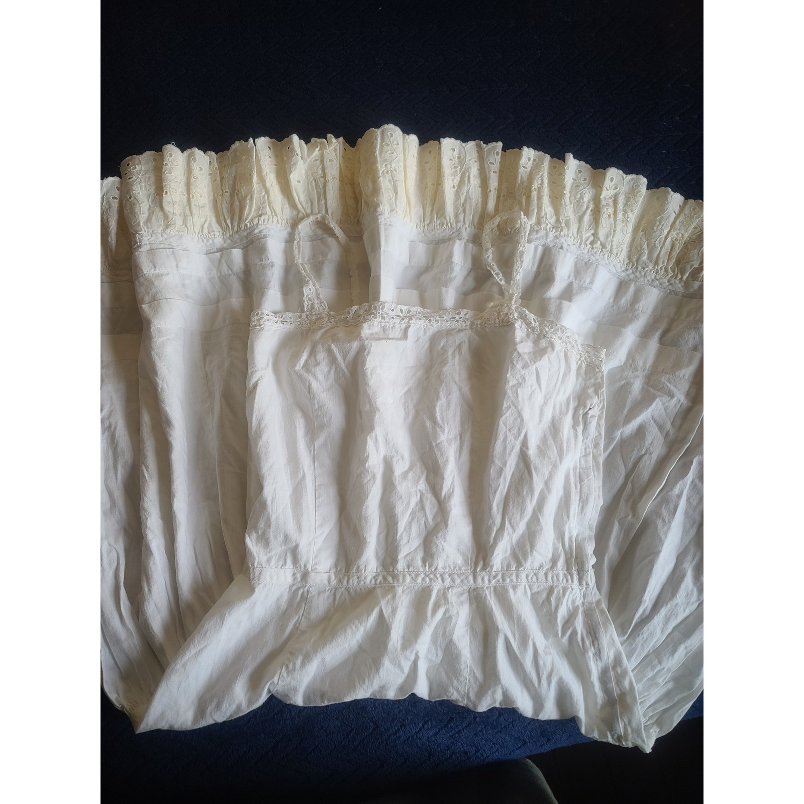 Vintage Ivory Lace Pleated Full Slip Nightgown Adjustable Straps Midi Lingerie
