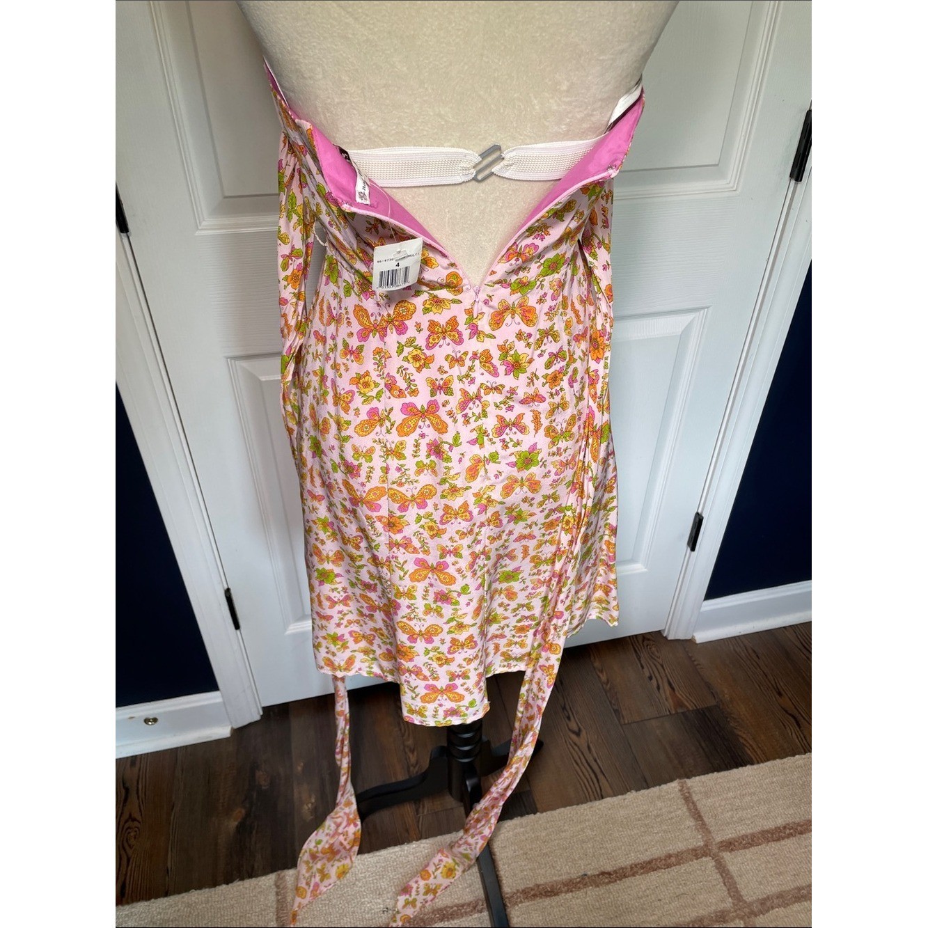 NWT Vintage Nanette Lepore Silk Butterfly Dress 2000s Strapless Pink Y2K Size 4