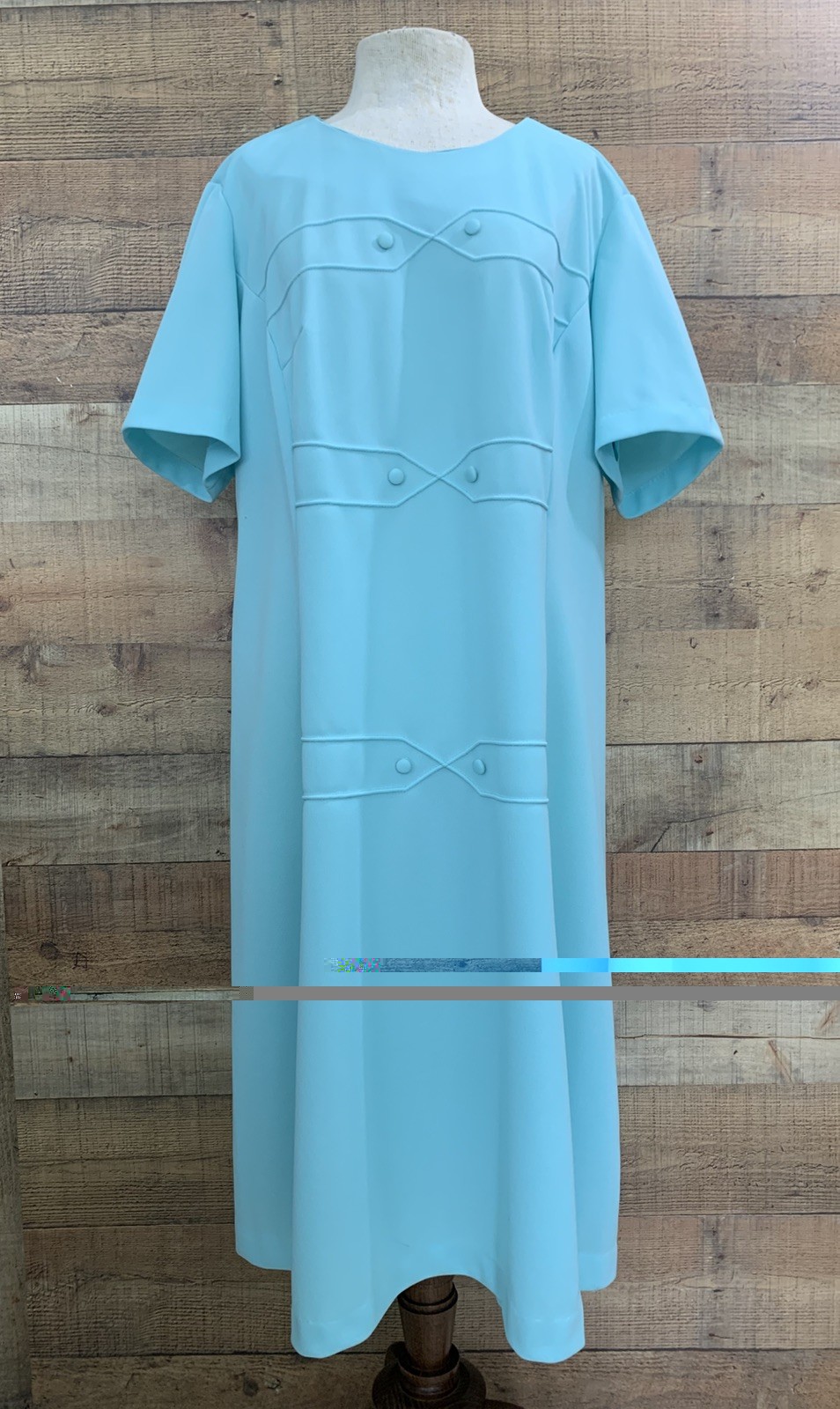 Vintage 1960s 1970s light Blue Polyester Belted Dress 48” Bust /44” Waist