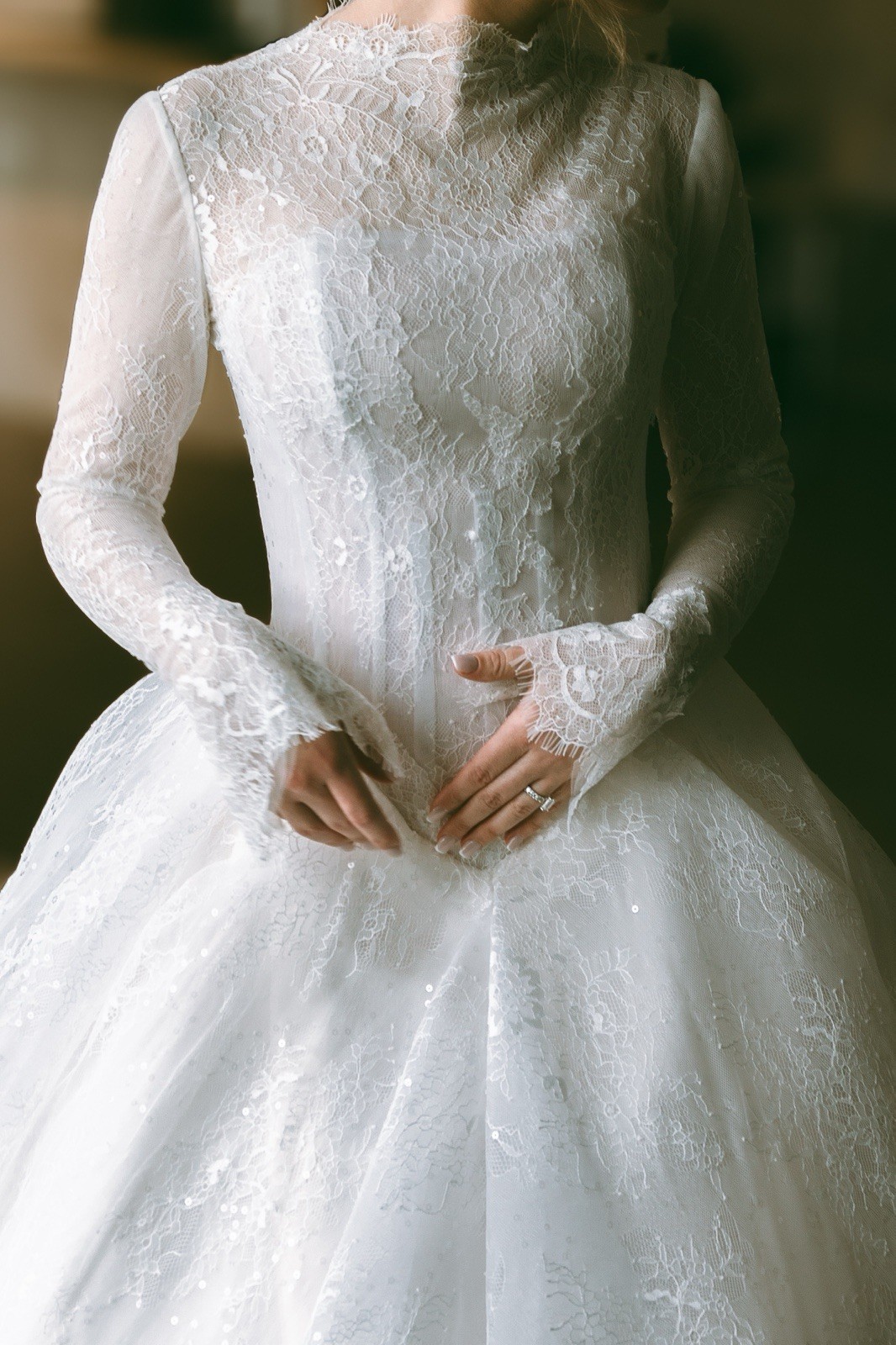 Karen Sabag Custom Couture French Chantilly Lace White Wedding Ballgown
