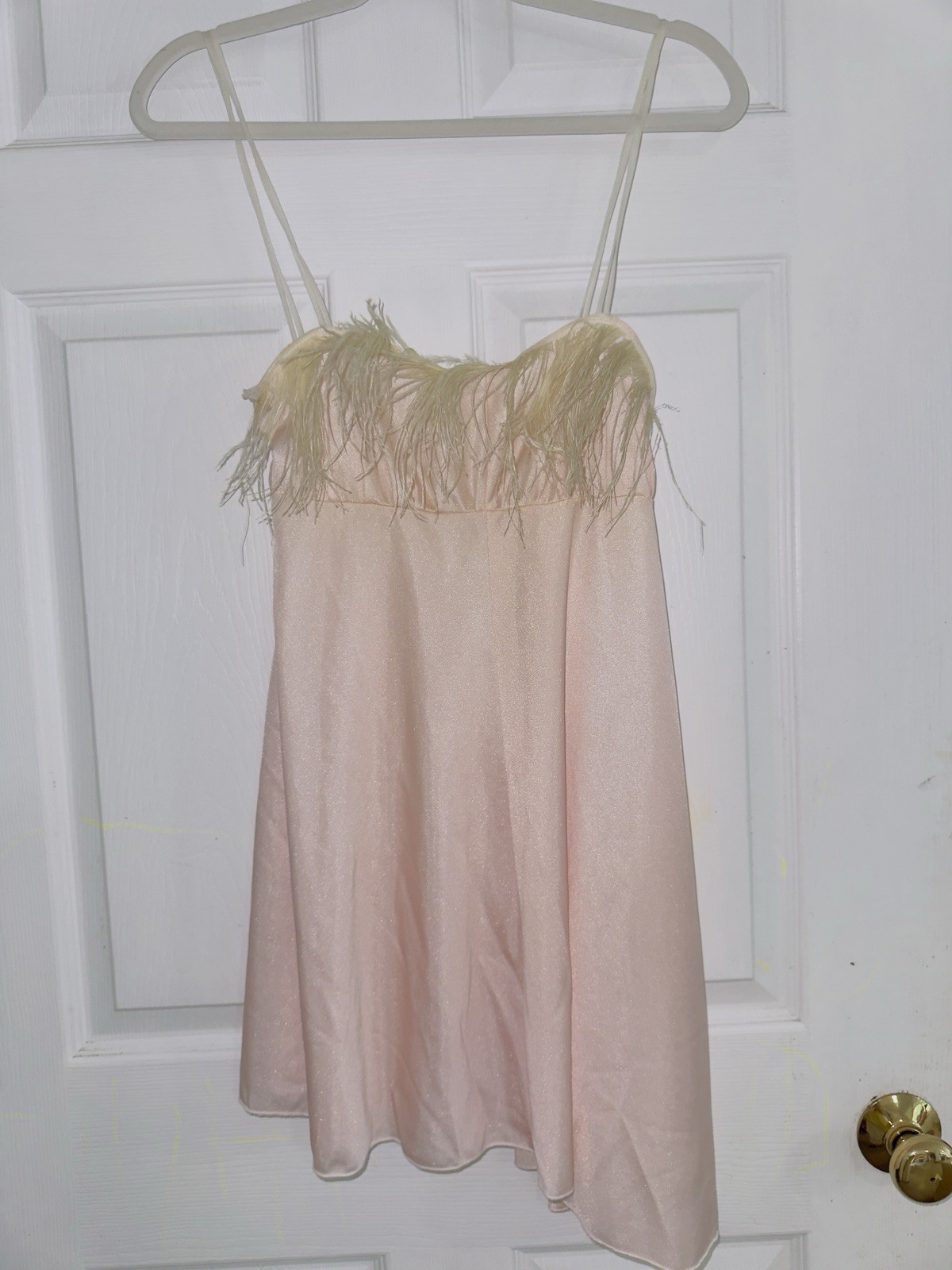 Vintage Pale Pink Unique Slip With Feathers – Asymmetrical Hemline Petite Small