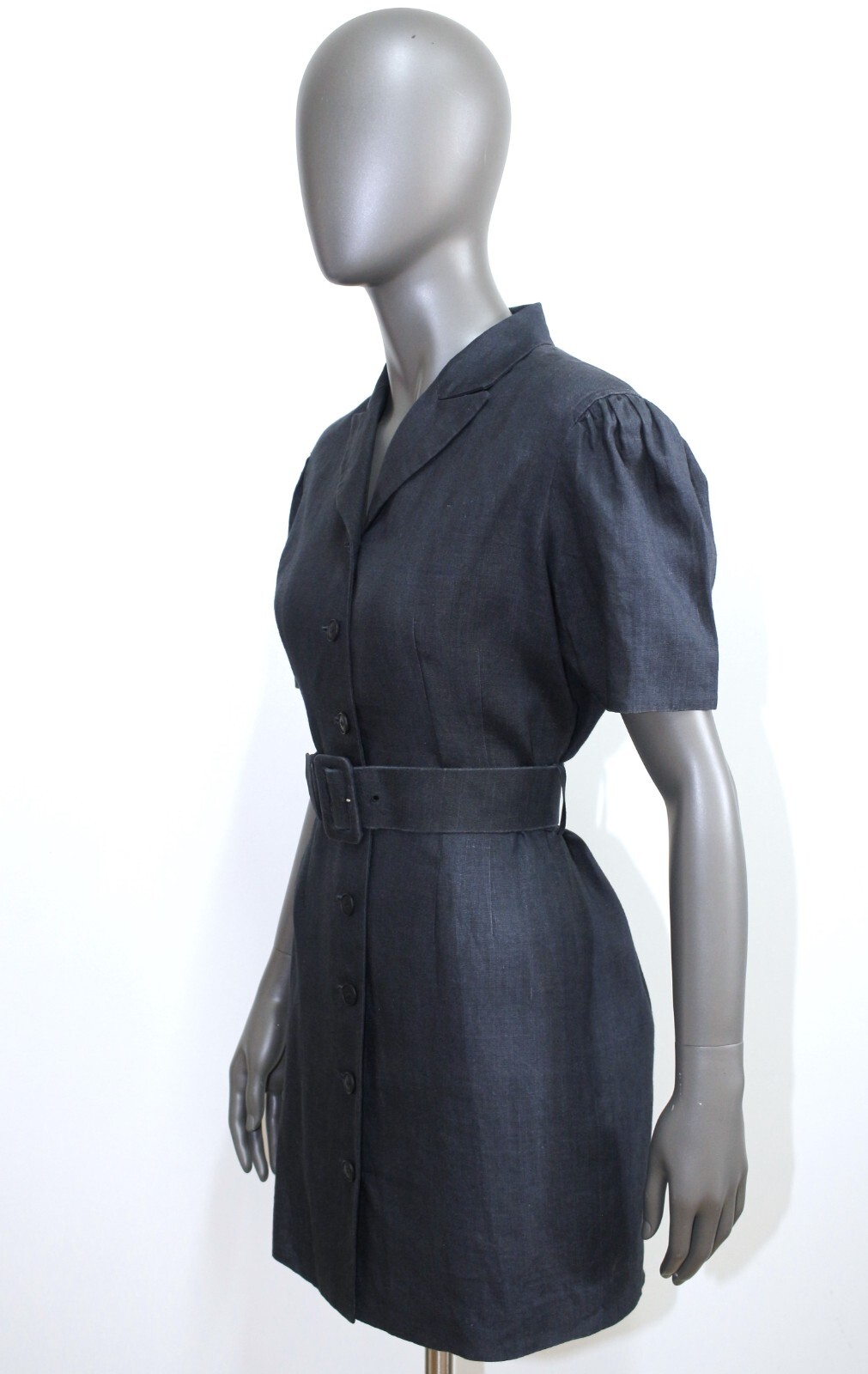 Vintage 80s Anthracite Short Sleeves Hemp Shirt Dress KENZO Size M Made in Japan