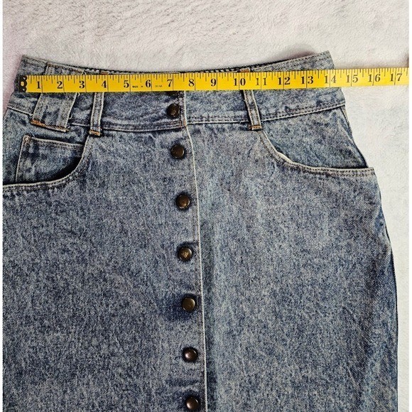 Vintage Joujou Acid Wash Denim Midi Skirt Button Front High Waist Blue 11/12