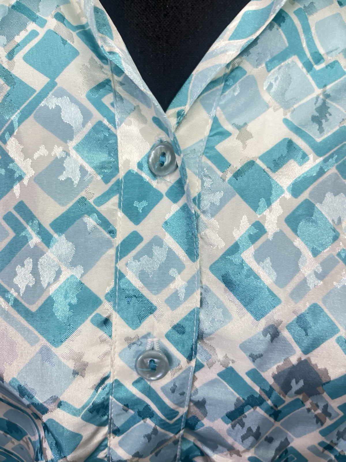 Vintage Da-Rue of California Blouse Sz 16 Elastic Waist 70s Silky Jacquard Shiny