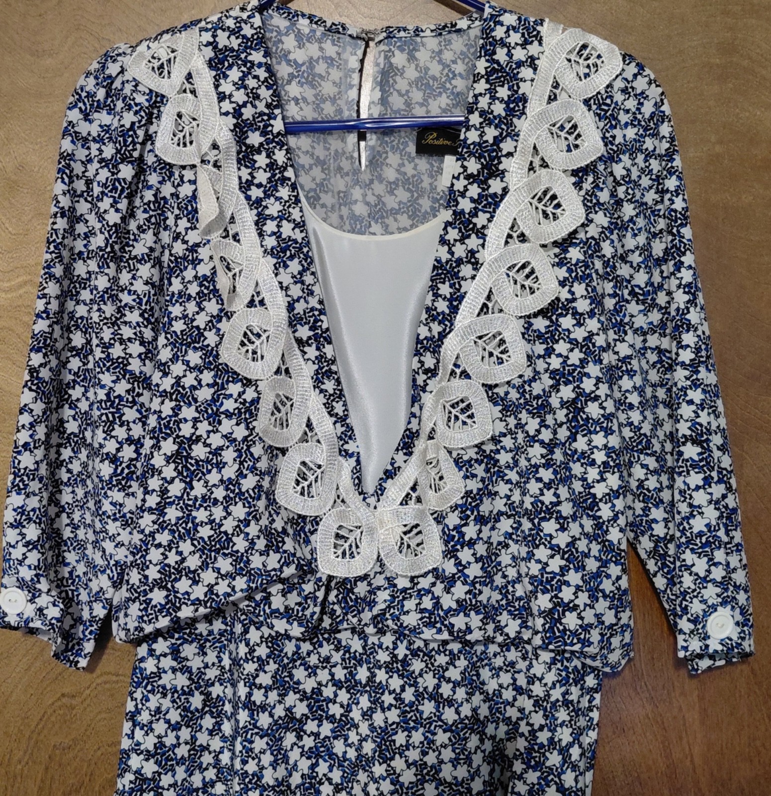 Vintage Positive Influence, Blue/White star pattern dress size 6
