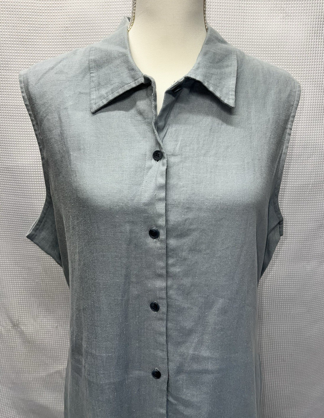 Vintage Jones New York Front Buttton Blue Maxi Sleeveless Size 16 Linen q50