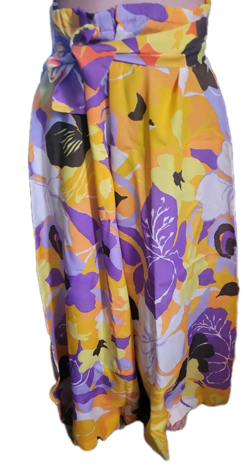 Retro vintage hippy glamour groovy yellow purple orange palazoo pants womens 9
