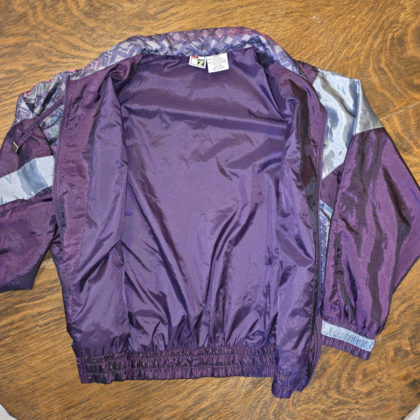 Vintage 80s 90s Energy Zone Windbreaker Jacket Purple Silver Floral Geometric XL