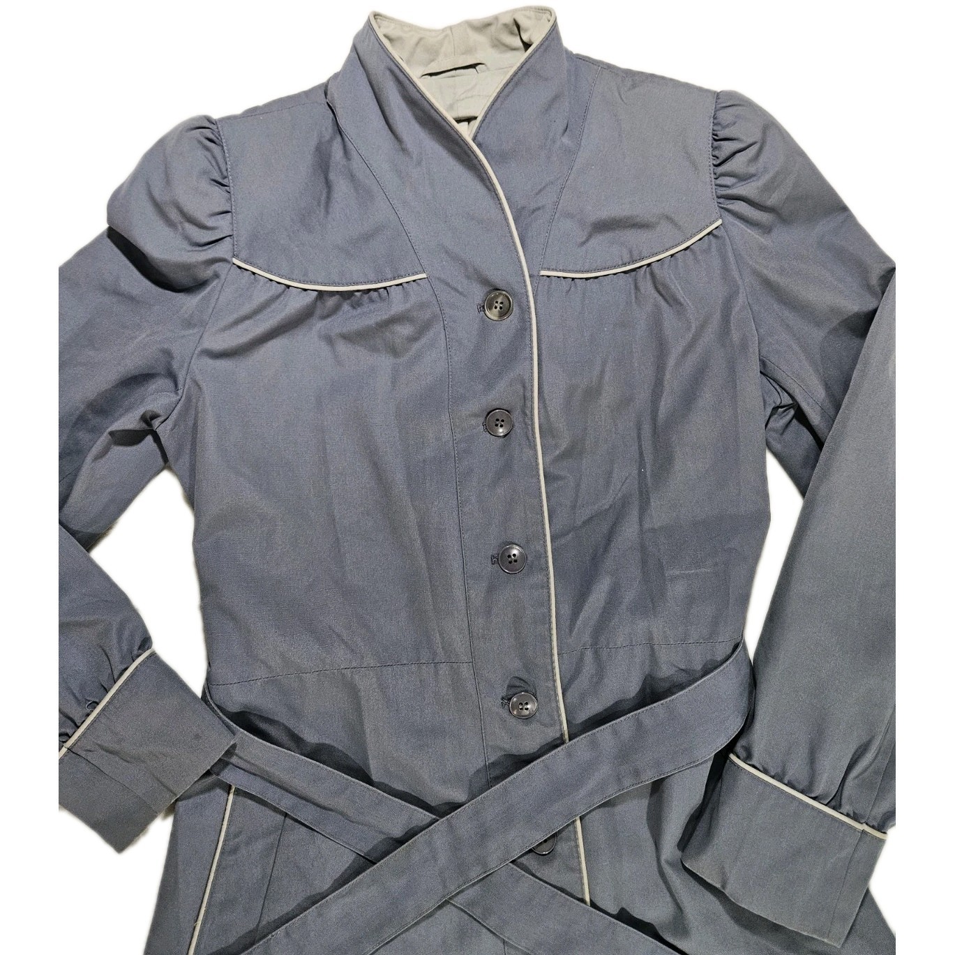 vintage J. Gallery trench coat, 80s 90s minimalist coat, slate blue belted…
