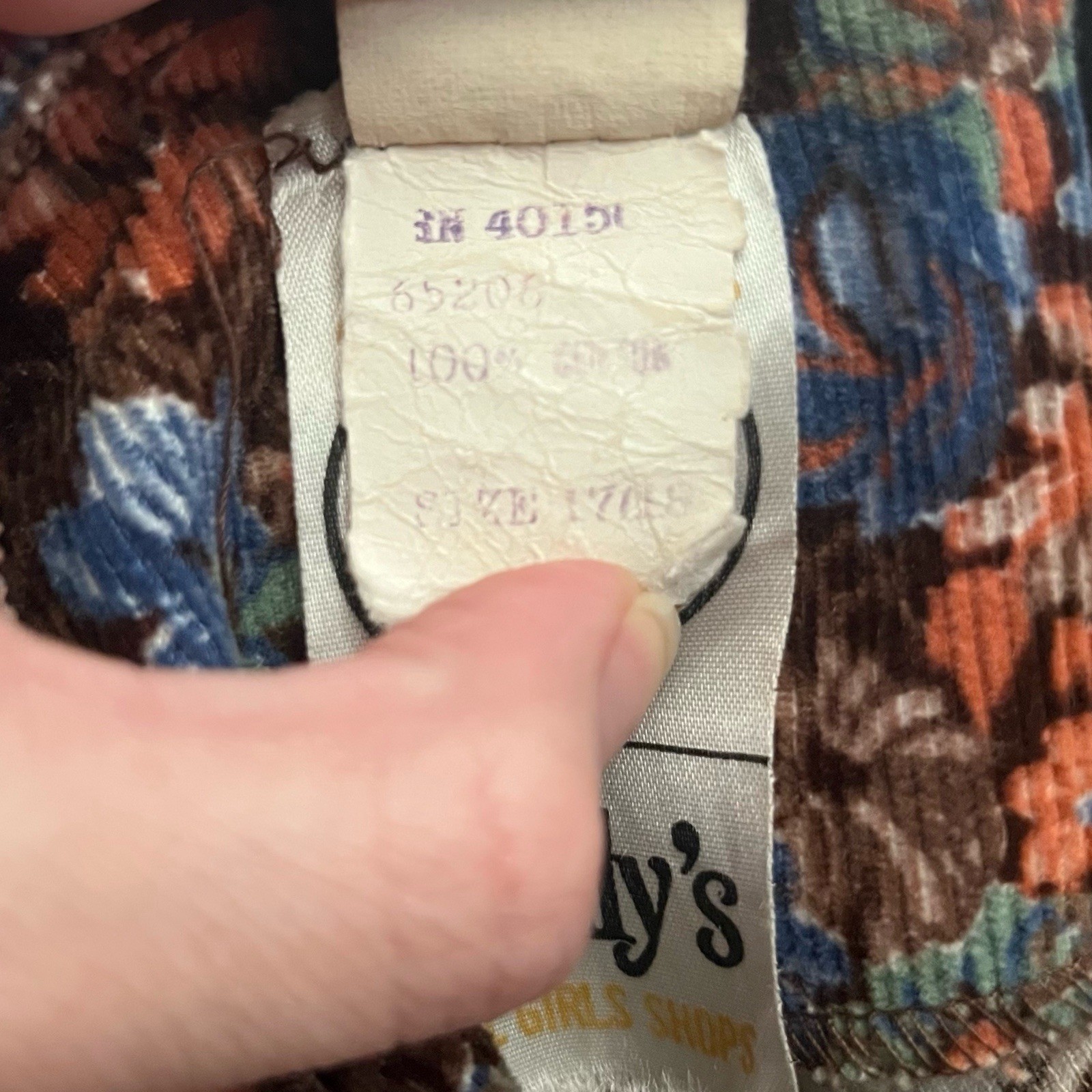 70s VTG Shellys Tall Girls Shop Womens Corduroy Cropped Vest Large Floral Retro