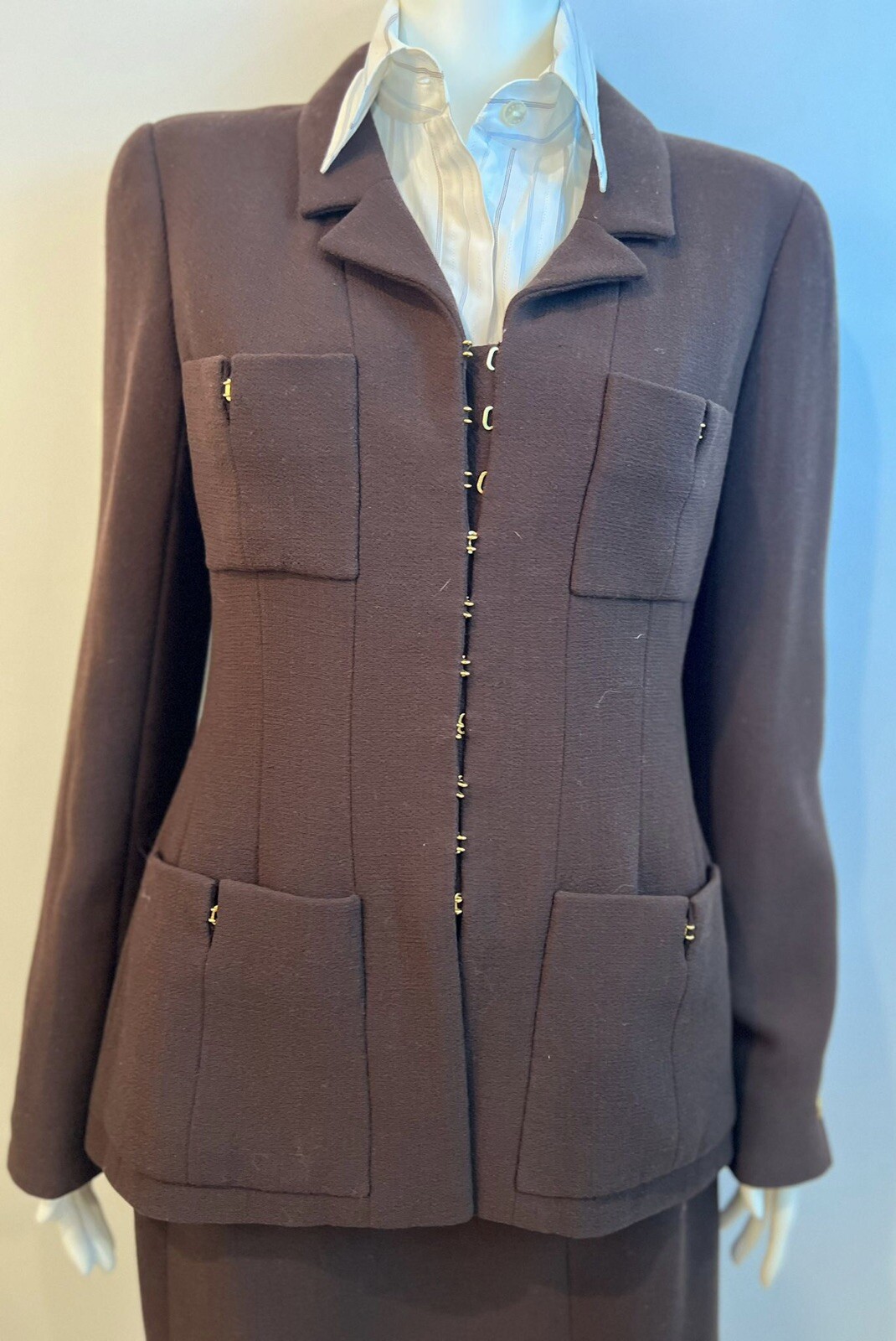 Chanel Vintage 96A 1996 Fall Brown Skirt Suit FR 40 US 6