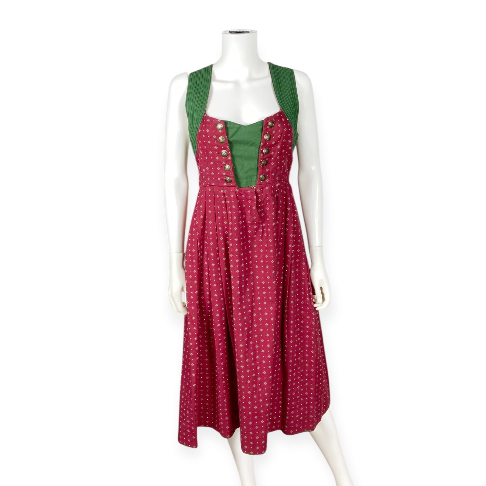 Vintage Women’s Red & Green Dirndl Dress Oktoberfest German Bavarian 40