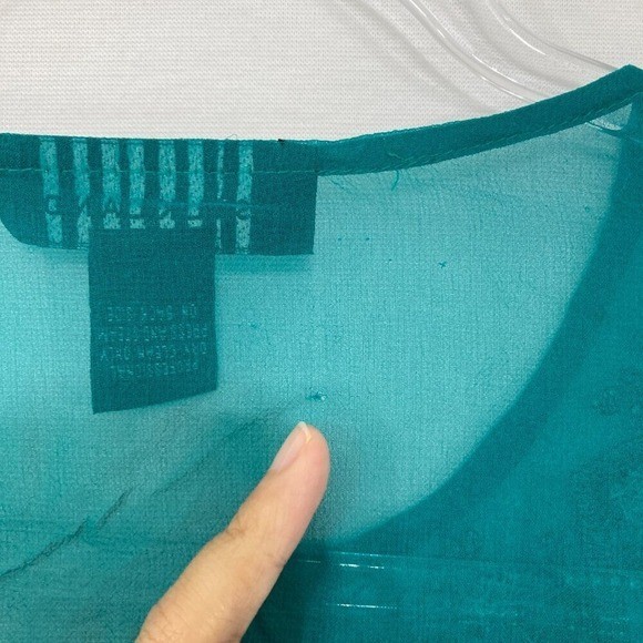 Vintage Silk Land Size Small Teal Embroidered Beaded Flare Sleeve Fairy Blouse