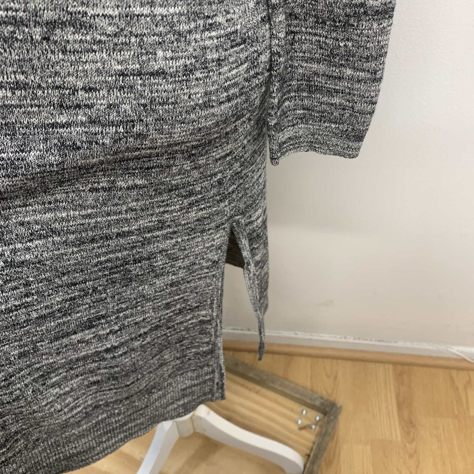 Talbots Long Line Cardigan Sweater Small Petite Heather Gray Stretch Cotton Blnd