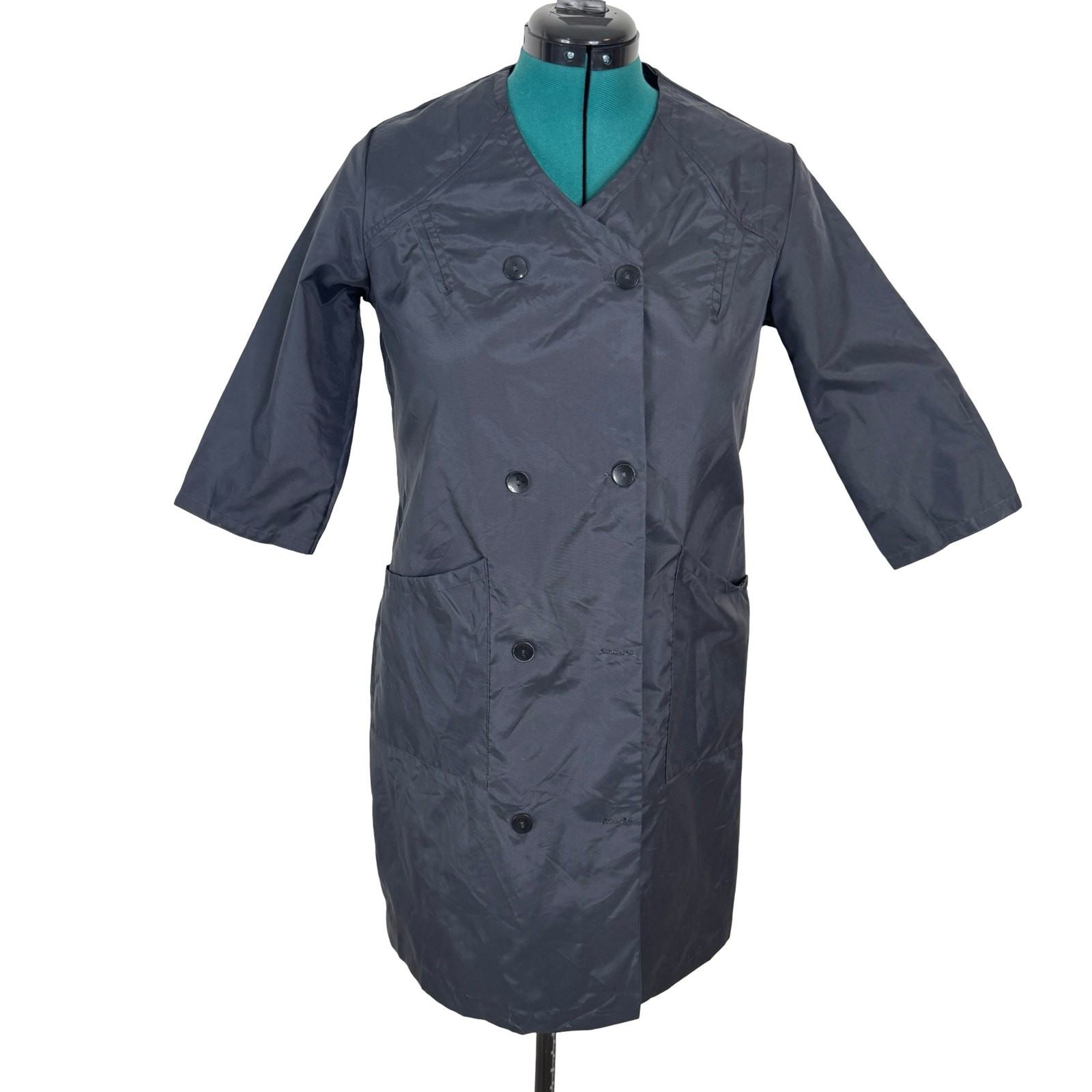 Vintage 60s Faberyl Grey Nylon Smock Dress Art Teacher Workwear Uniform Mod M L