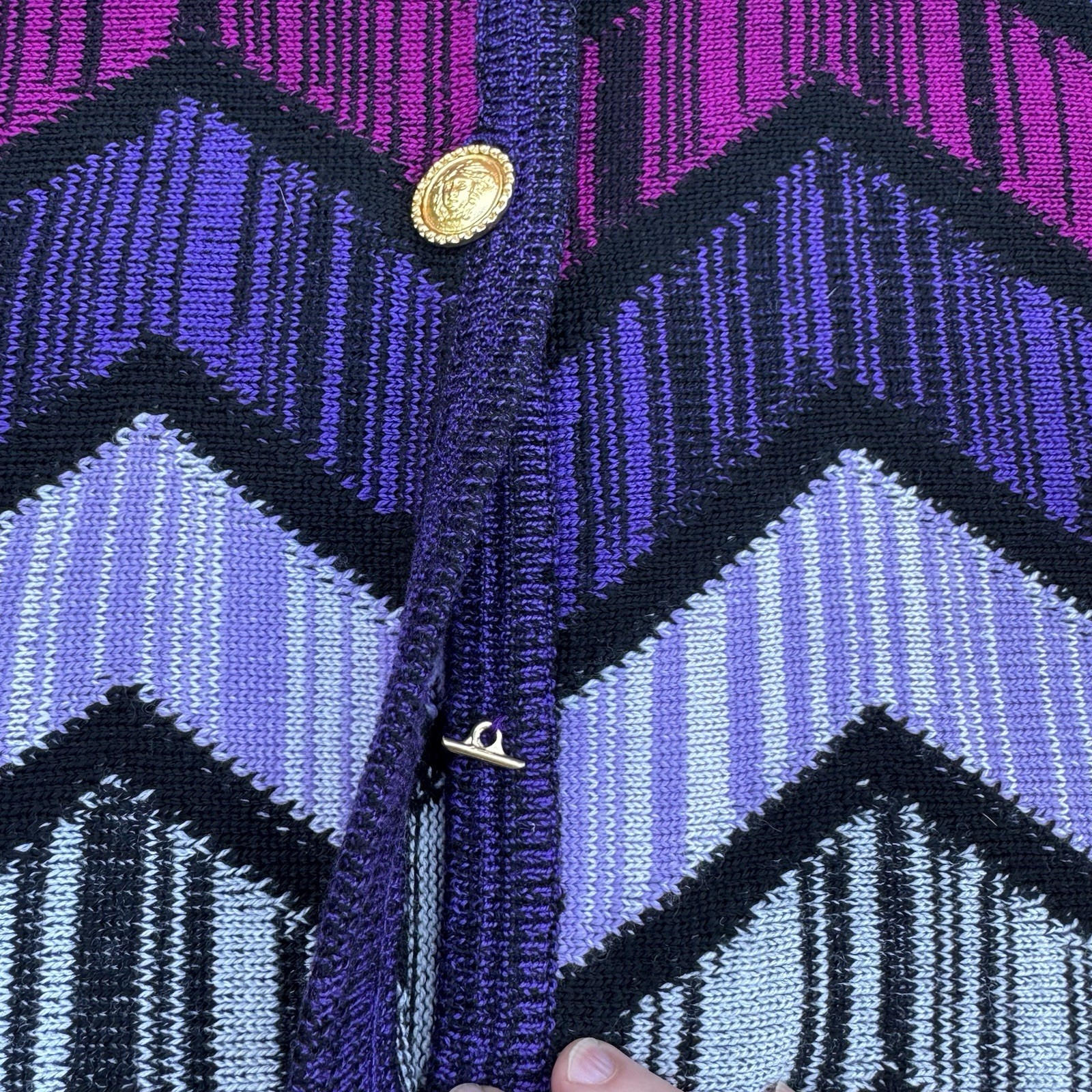 VTG 90s Gianni Versace Virgin Wool Cardigan Sweater Colorful Gold Buttons S READ