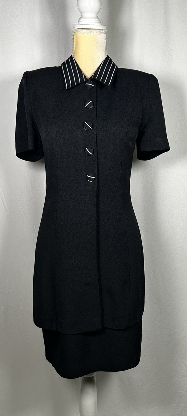 Vintage Taurus Dress Sheath 8 Short Sleeve Buttons Secretary Black 70’ 80’