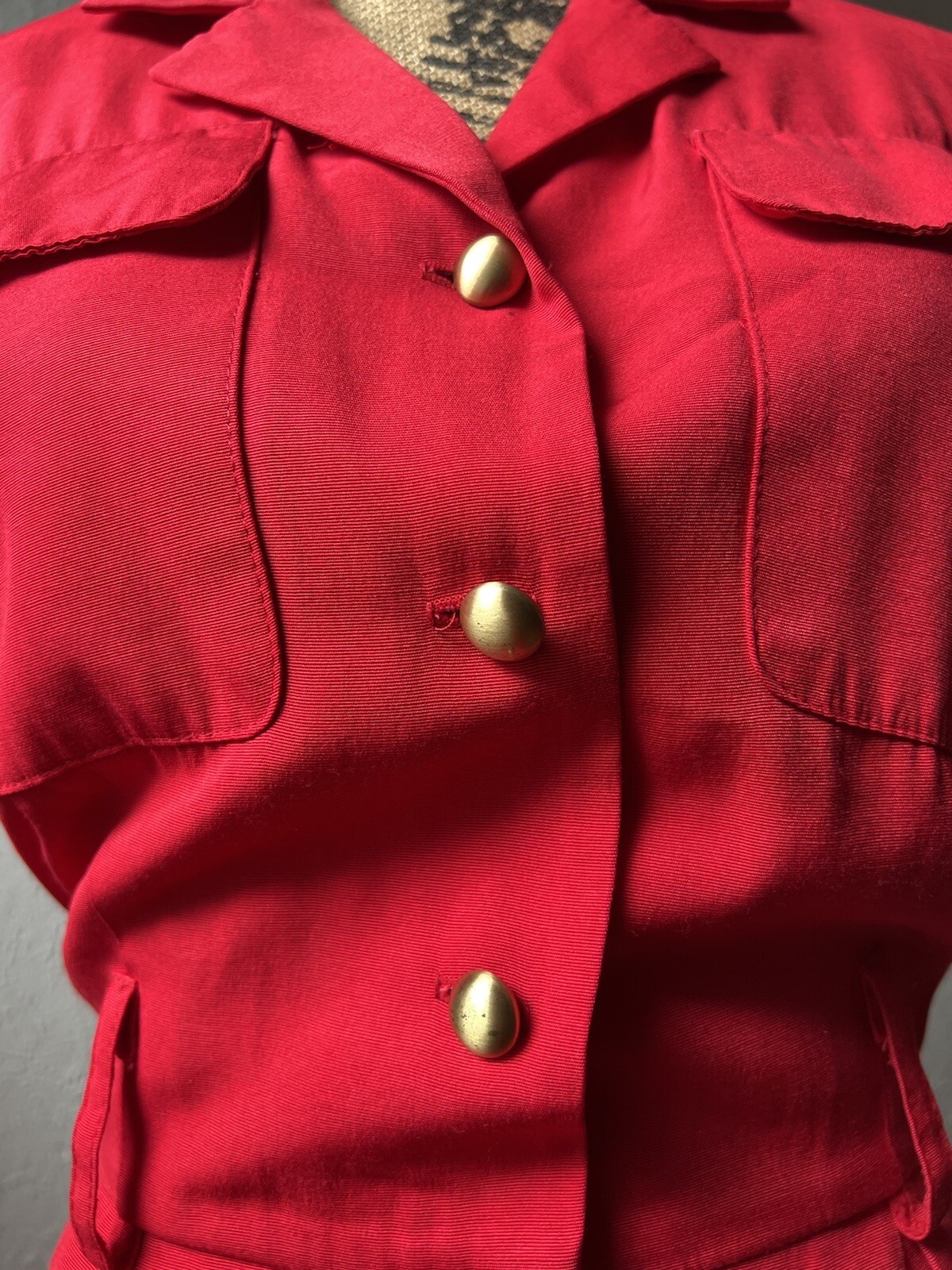 1980s Lipstick Red Button-Up Shirt Dress S M 80s Stranger Things Secretary Retro