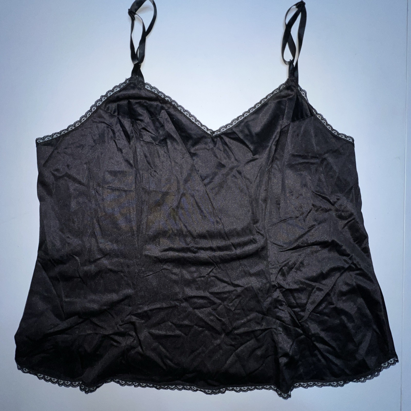 Vintage Vanity Fair Camisole Cami Size 42 / 48 Black Lace Trim Nylon Fabric