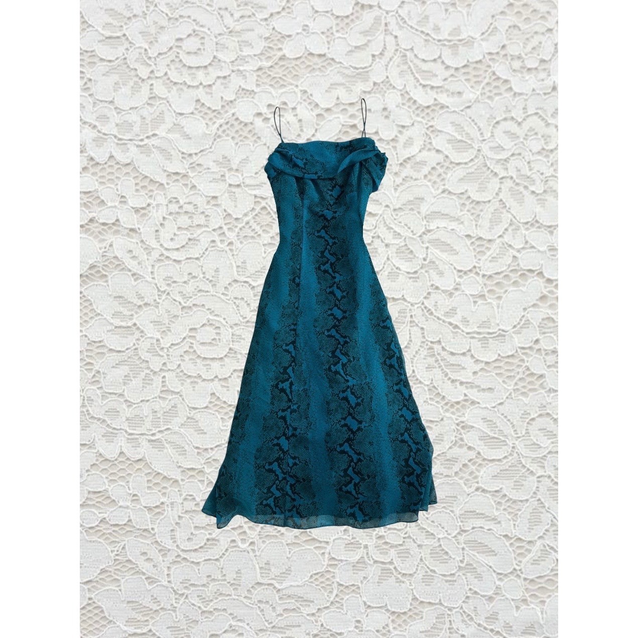 vintage turquoise snake skin printed evening dress
