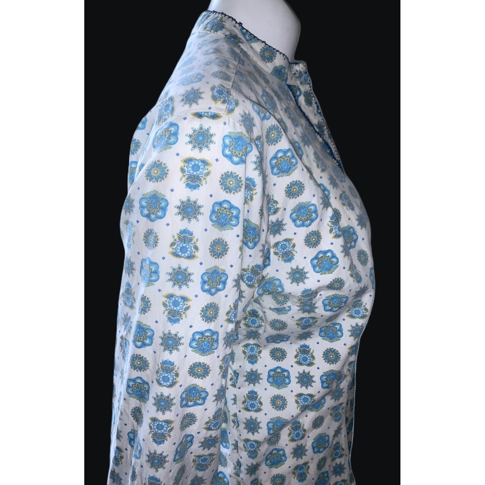 1950s-60s Retro Rockabilly Cotton Blouse Shaped Hem Picot Trim 3/4 Sleeve 37″B