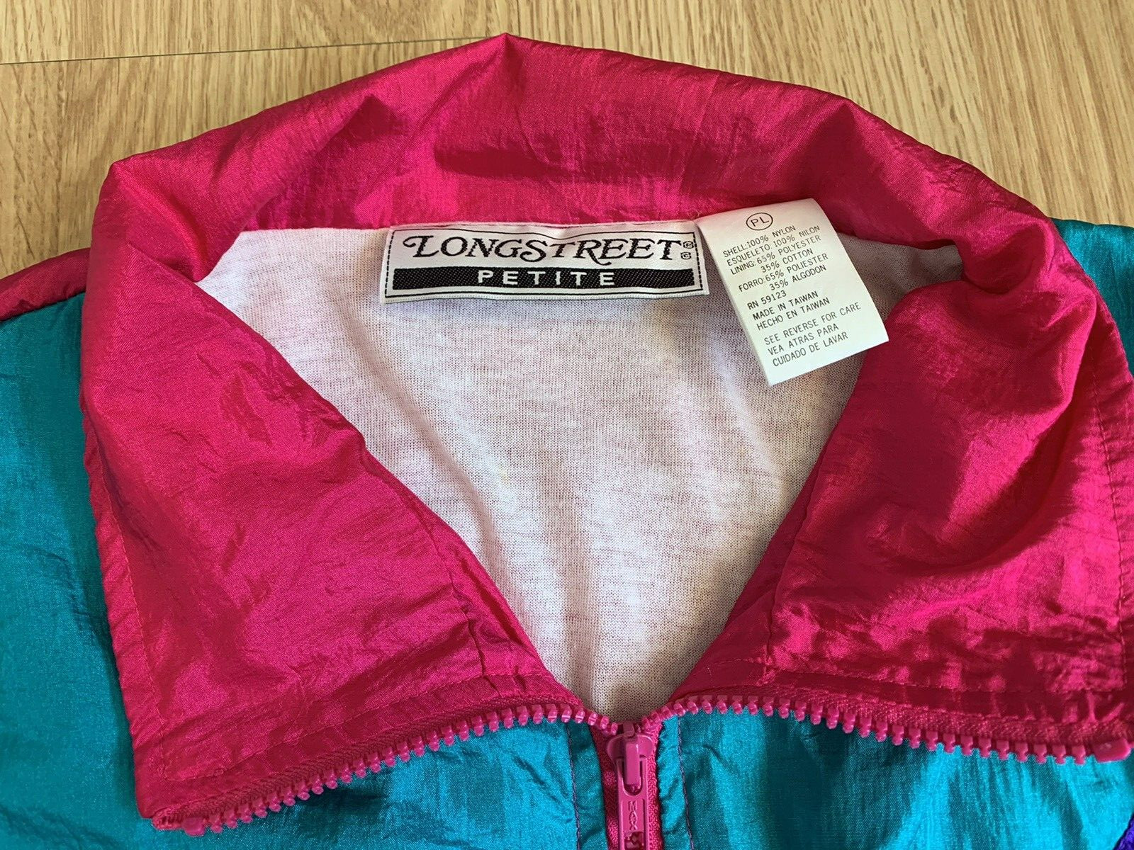 Vintage Longstreet Windbreaker Jacket Size Petite Large Colorblock Pink Teal
