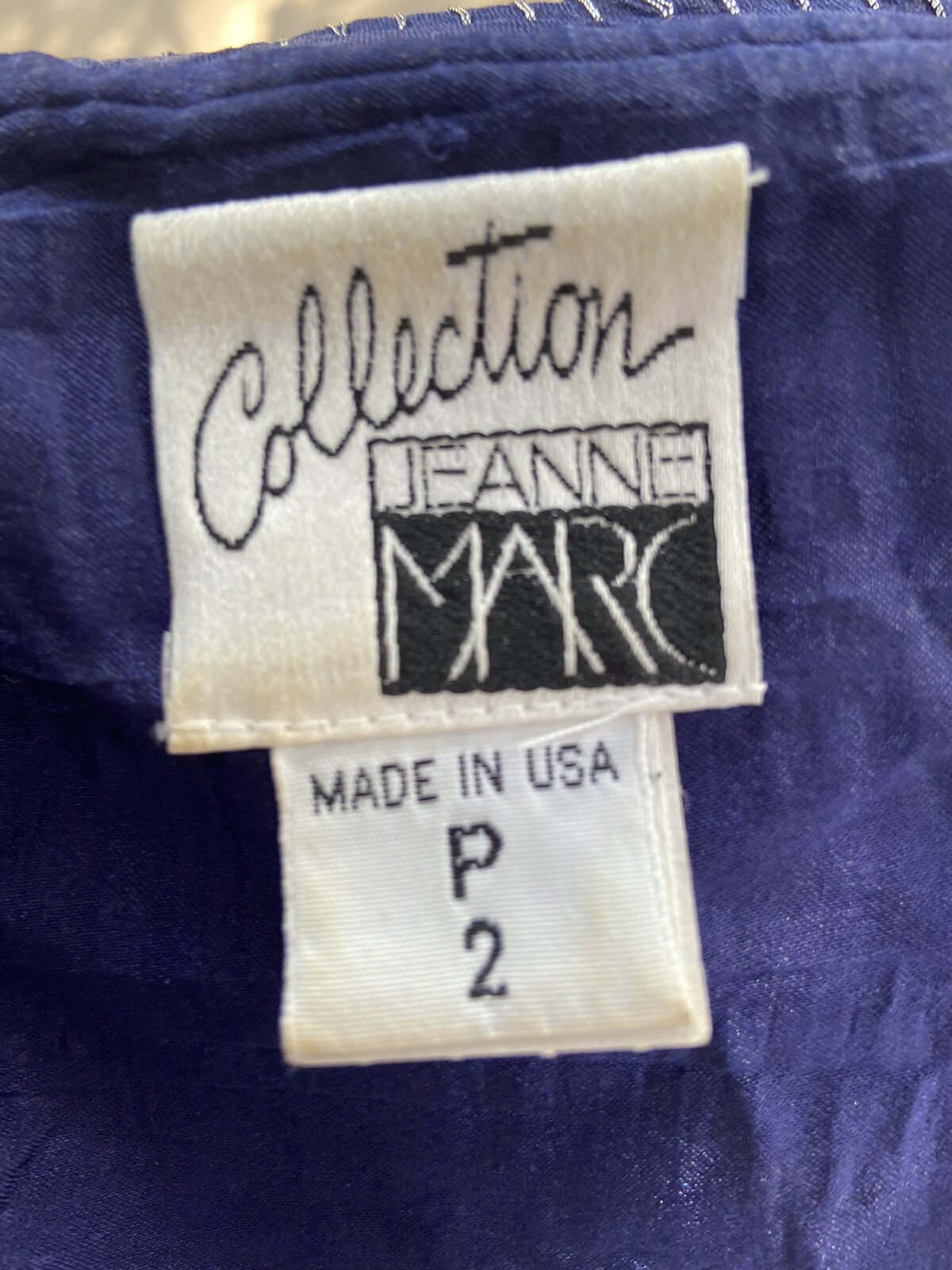 vintage Jacket 80s Jeanne Marc ruched Blue Grey Sz XS Petite 2