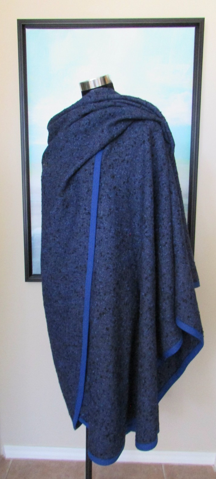 VTG 70’s Yves Saint Laurent Rive Gauche Blue Wool Cape Coat Made in France Sz 38