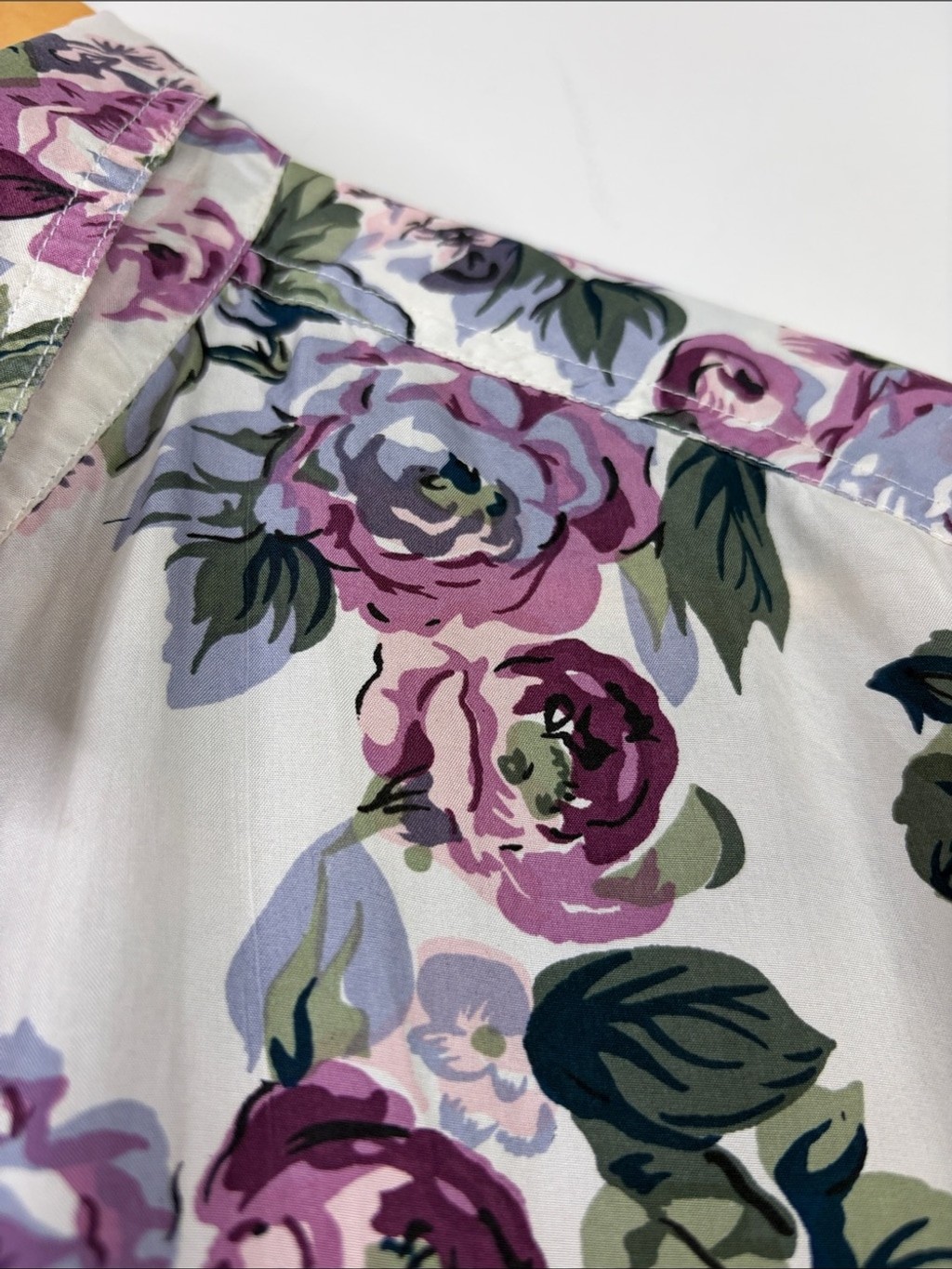 Vintage Silk Blouse Womens Large Gray Purple Green 90s Floral Long Sleeve Top