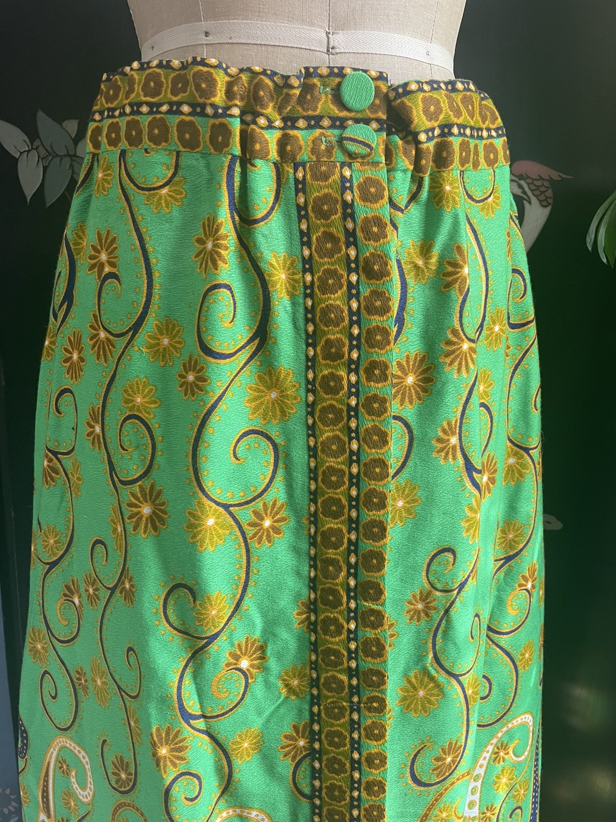 Vintage 1960’s Alex Coleman Maxi Skirt Neon Green Trippy Boho Dopamine S