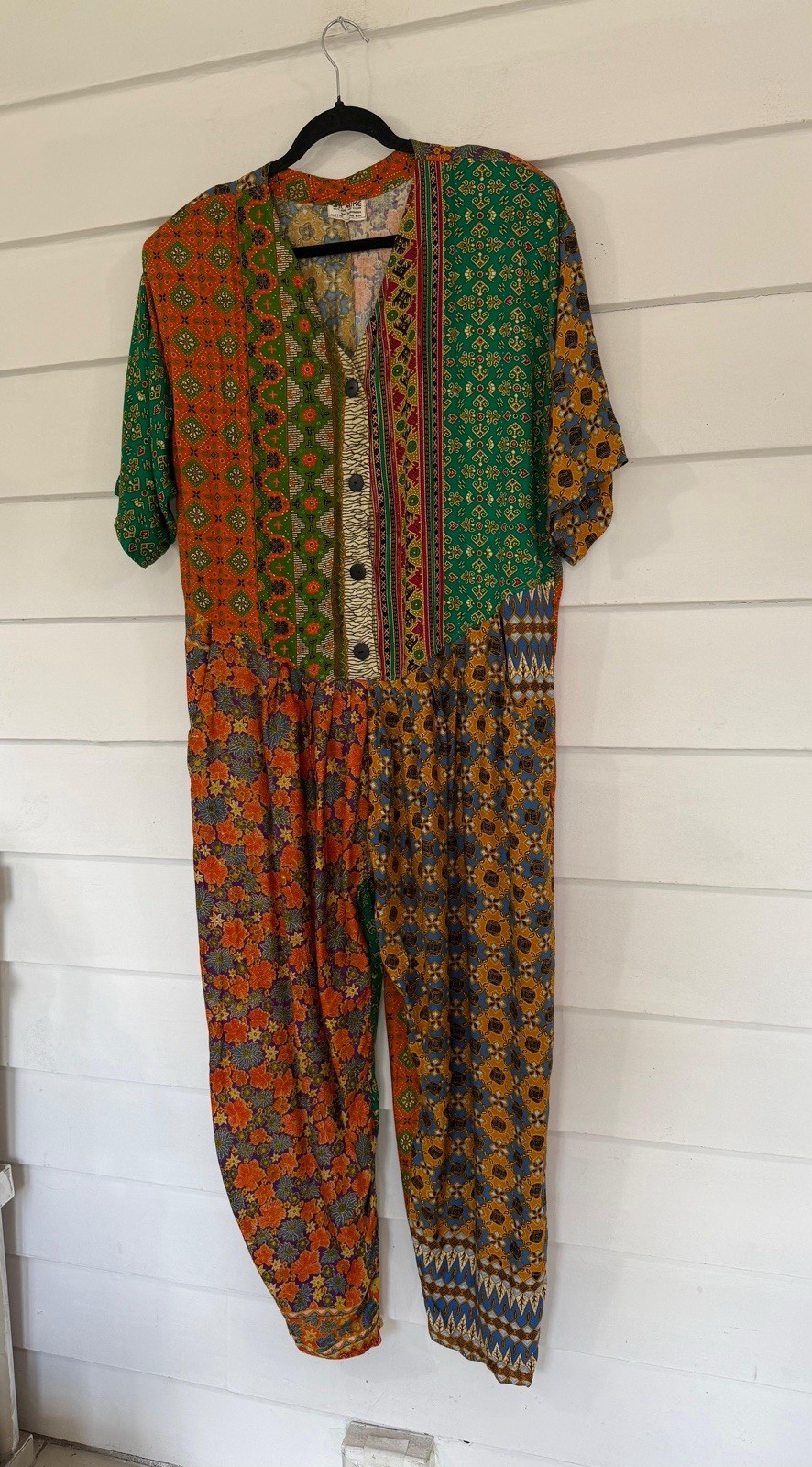 Vintage 90s OK Mike Hip Hop Relaxed Patchwork Flowy Romper Jumpsuit One Size