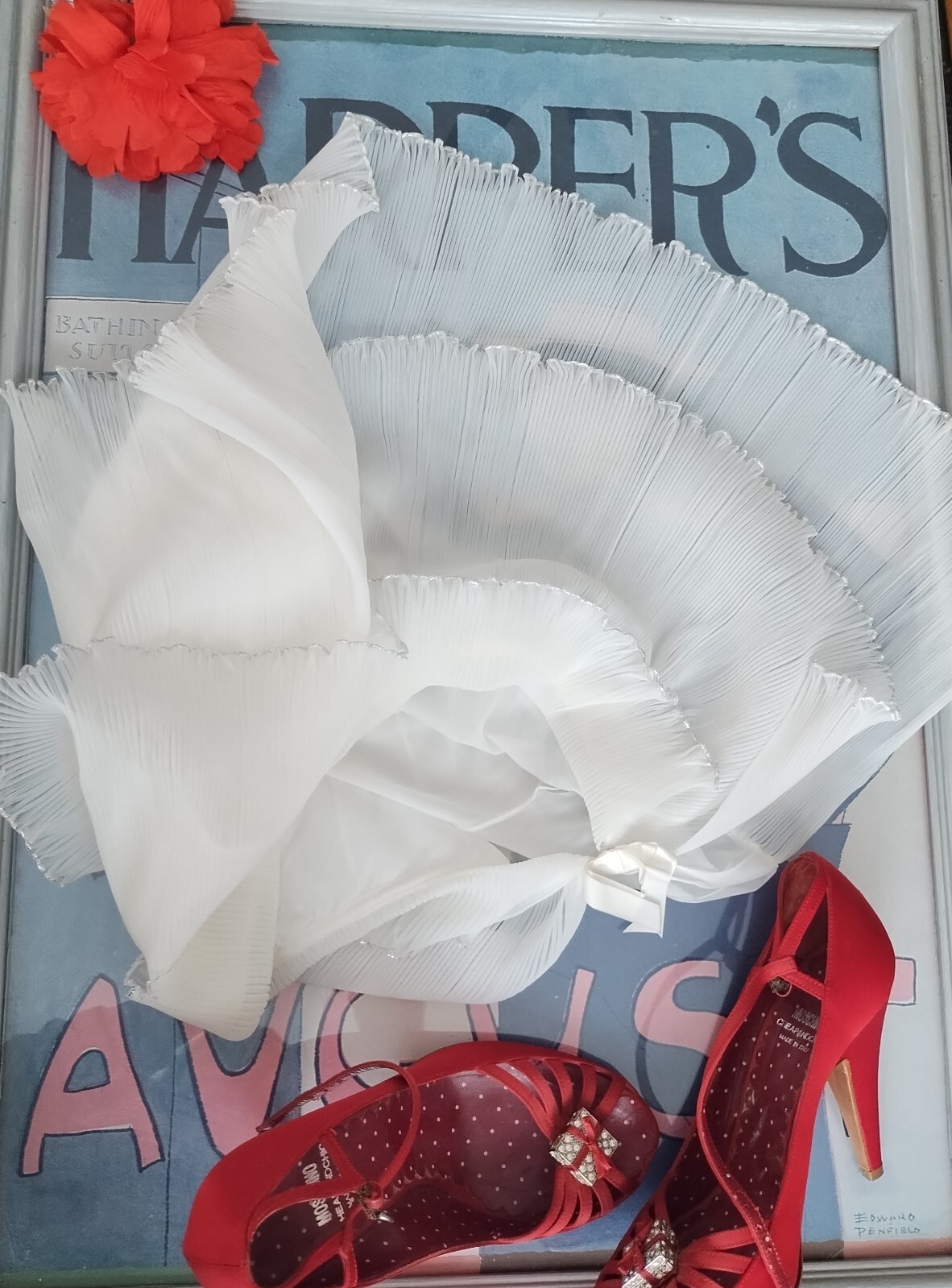 Vanity Fair vintage 1950’s pleated white nylon cropped Bed Jacket Caplet Med