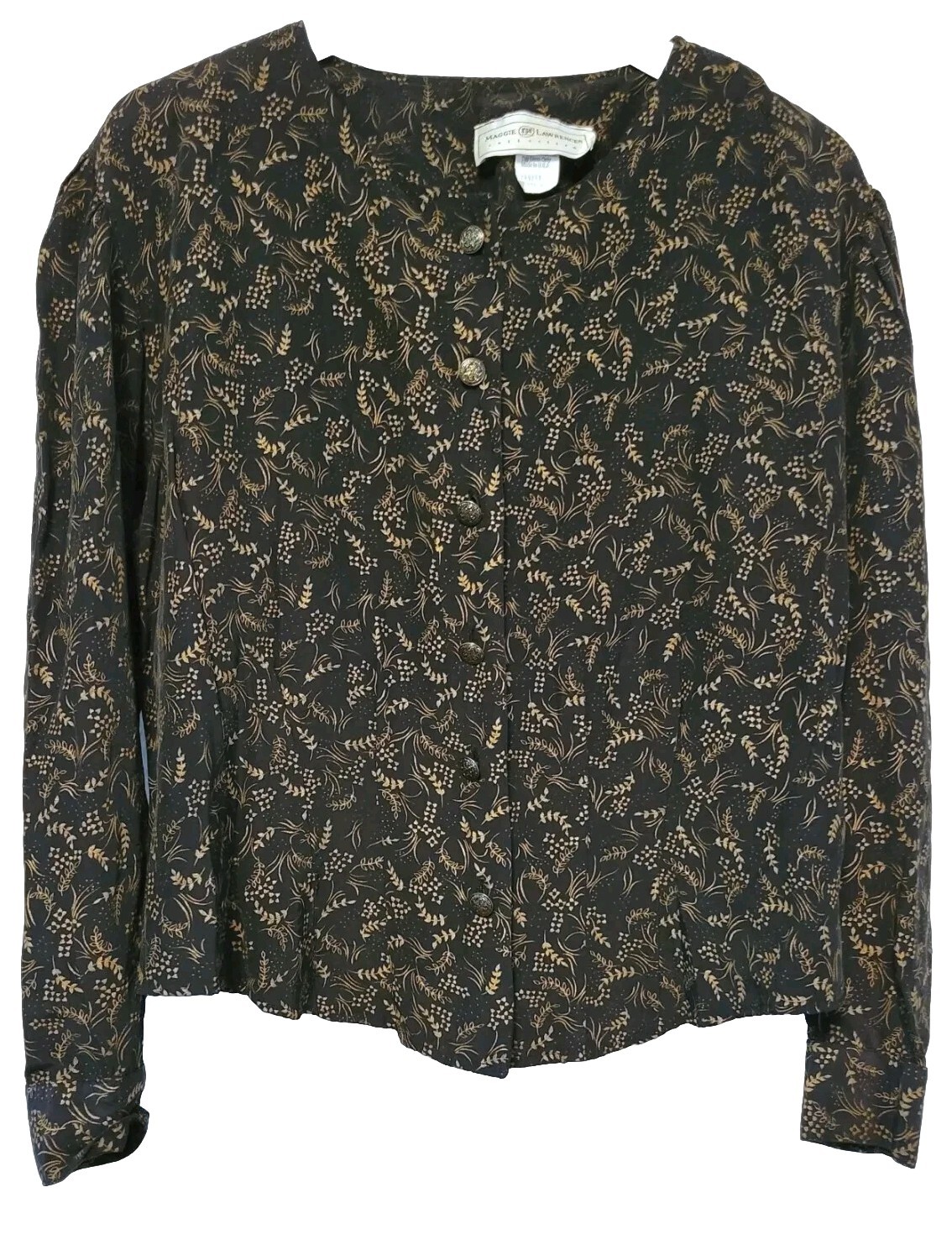 Vintage 80s Maggie Lawrence Collection Black Floral Shirt Blouse Womens Large ?