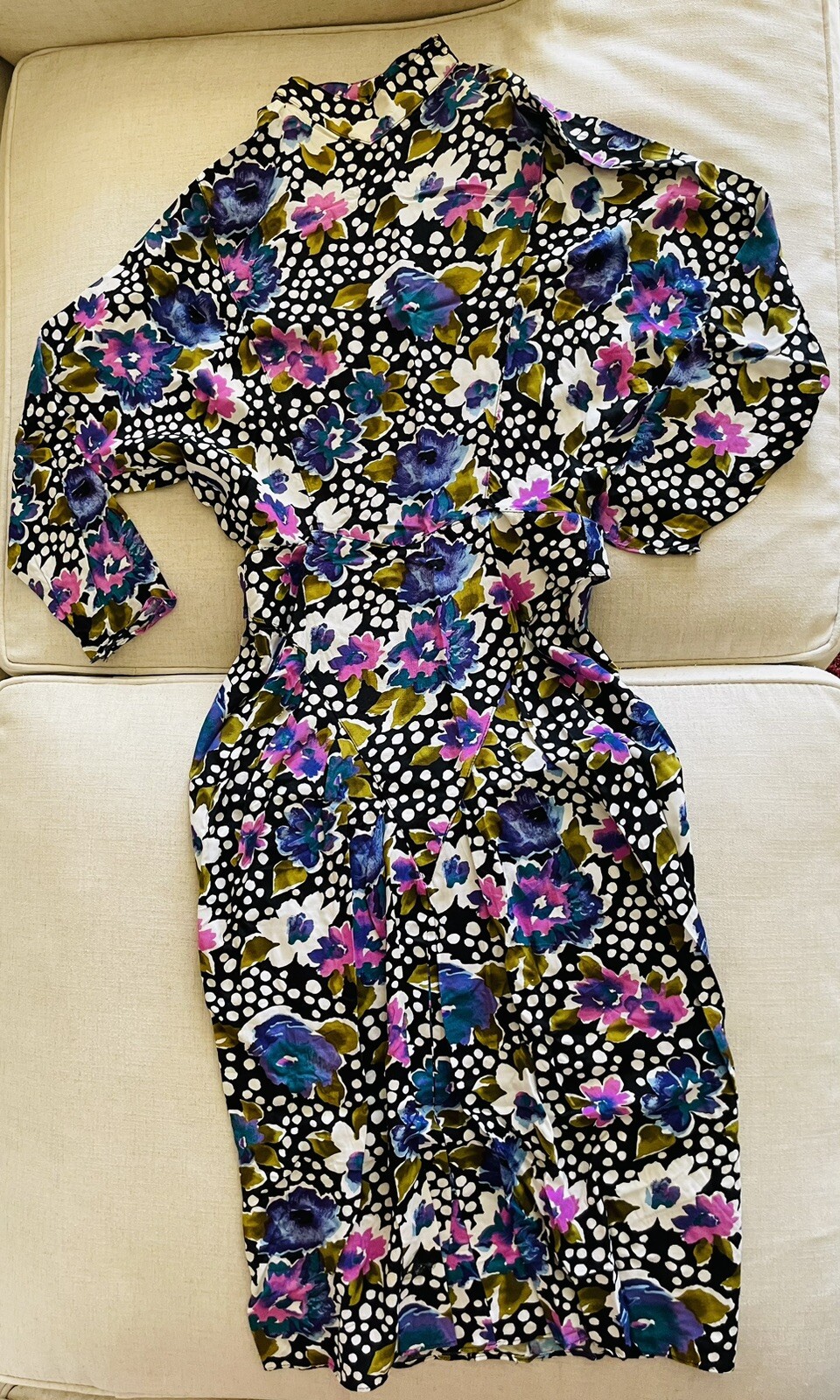 Vintage St. August II 1980s Floral Batwing Midi Dress Size 9/10 Small/Medium