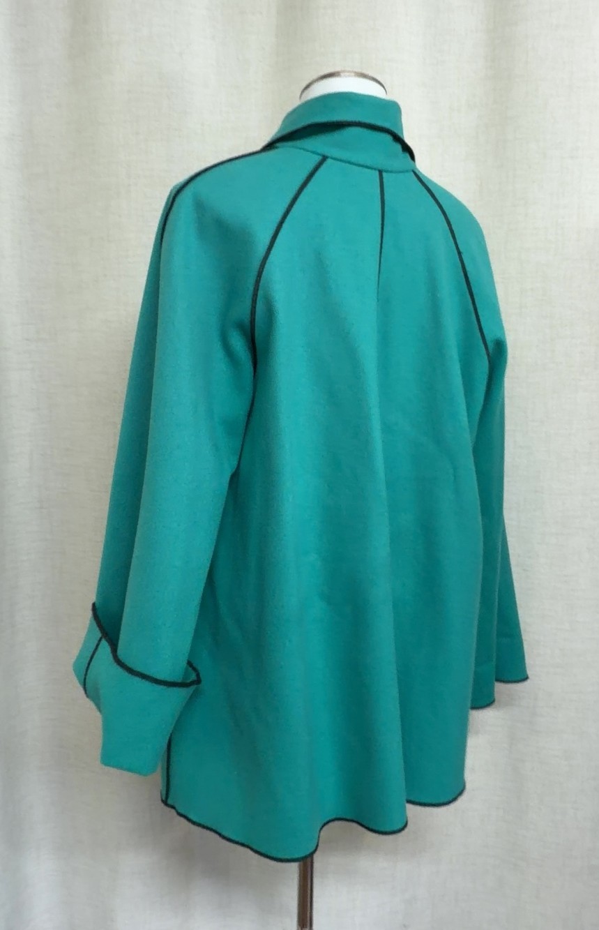 BEPPA Teal Wool Coat Jacket Swing Vintage Contrast Piping Sz S CMF