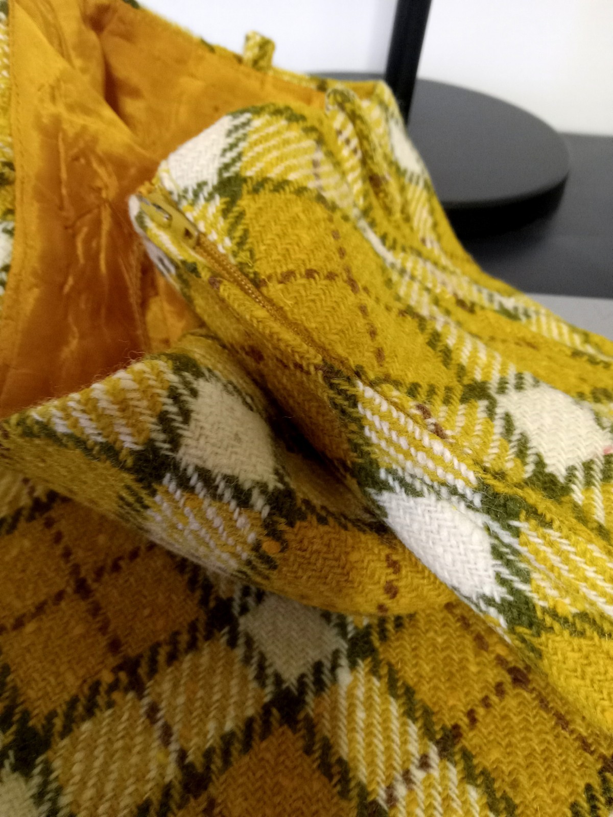Vintage 60s Teen Plaid Wool Mini Skirt – Yellow White Plaid Print Xs/s Miss Pat