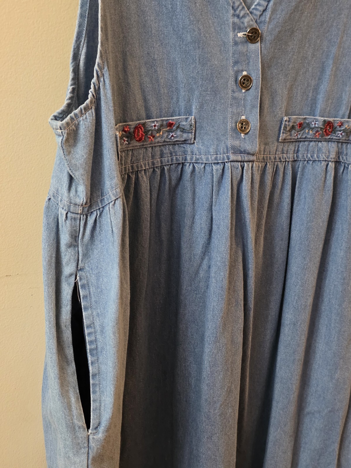 Vintage 90s Denim Capacity Overalls Cottage Boho Jumper Jean Dress Petite Medium