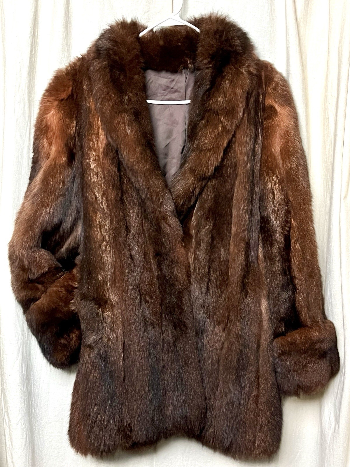 VINTAGE SOFT Reddish Brown NEW ZEALAND OPOSSUM FUR Jacket S/M