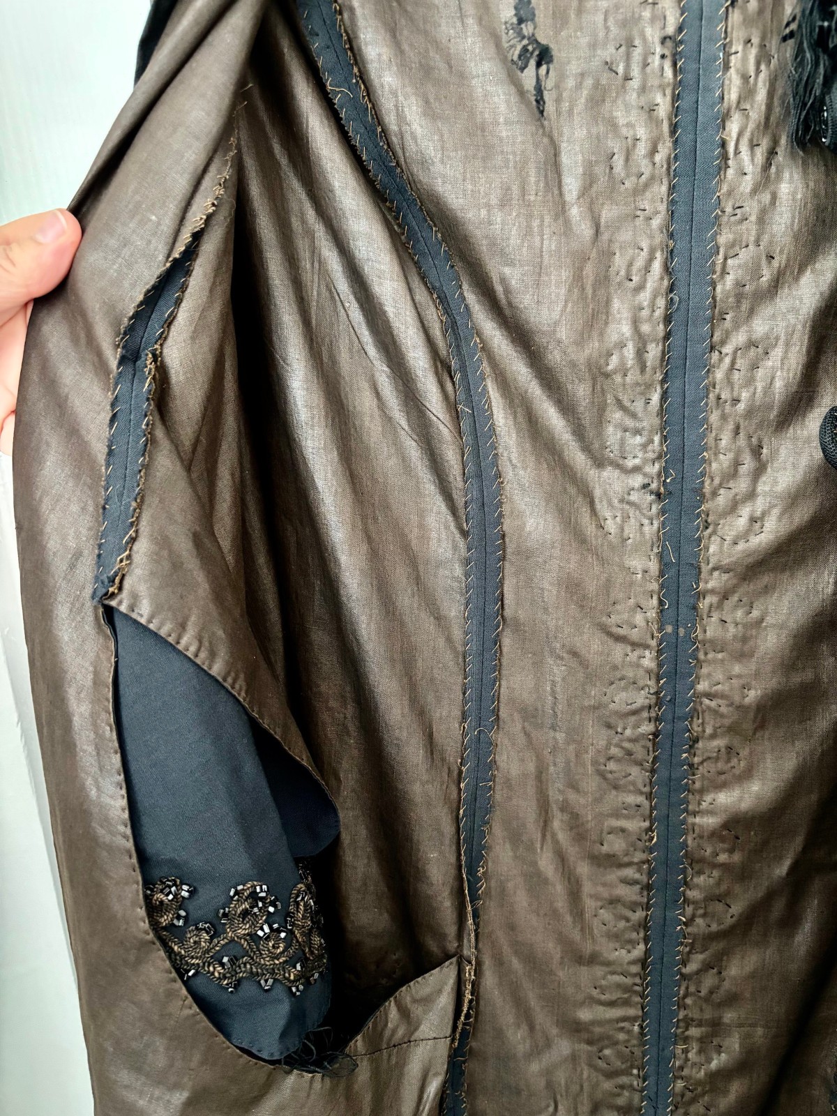 Antique Victorian Mourning Mantle Dolman Jacket Black Silk Jet Beaded c.1890s