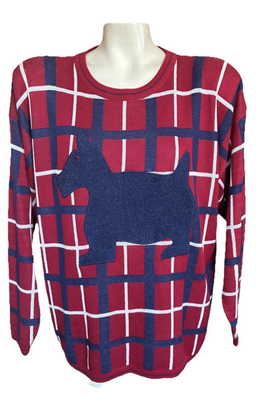 Chaus Scottie Dog Sweater Red Knit Top M Vtg Y2k New Old Stock Pet lover Sport