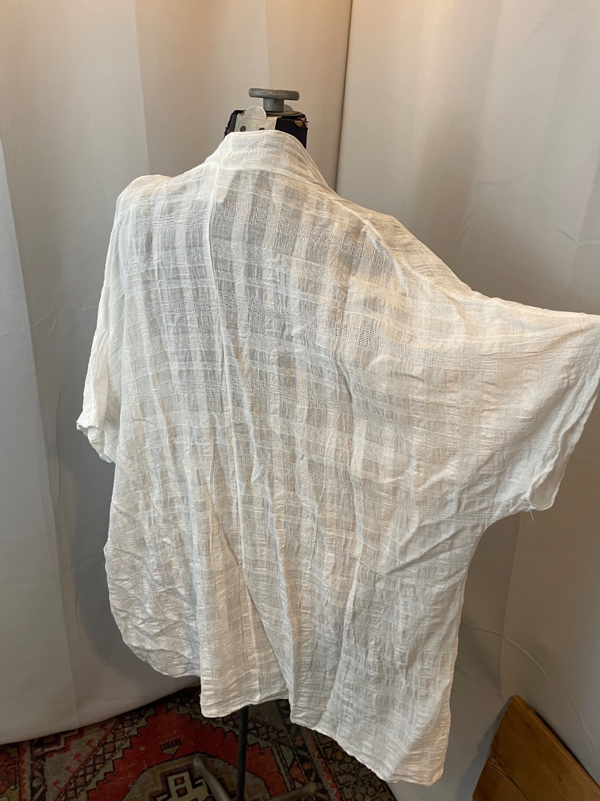 Linen Caftan Beach Cover up Kimono Blouse White 1990s Vintage Beach Wear OS